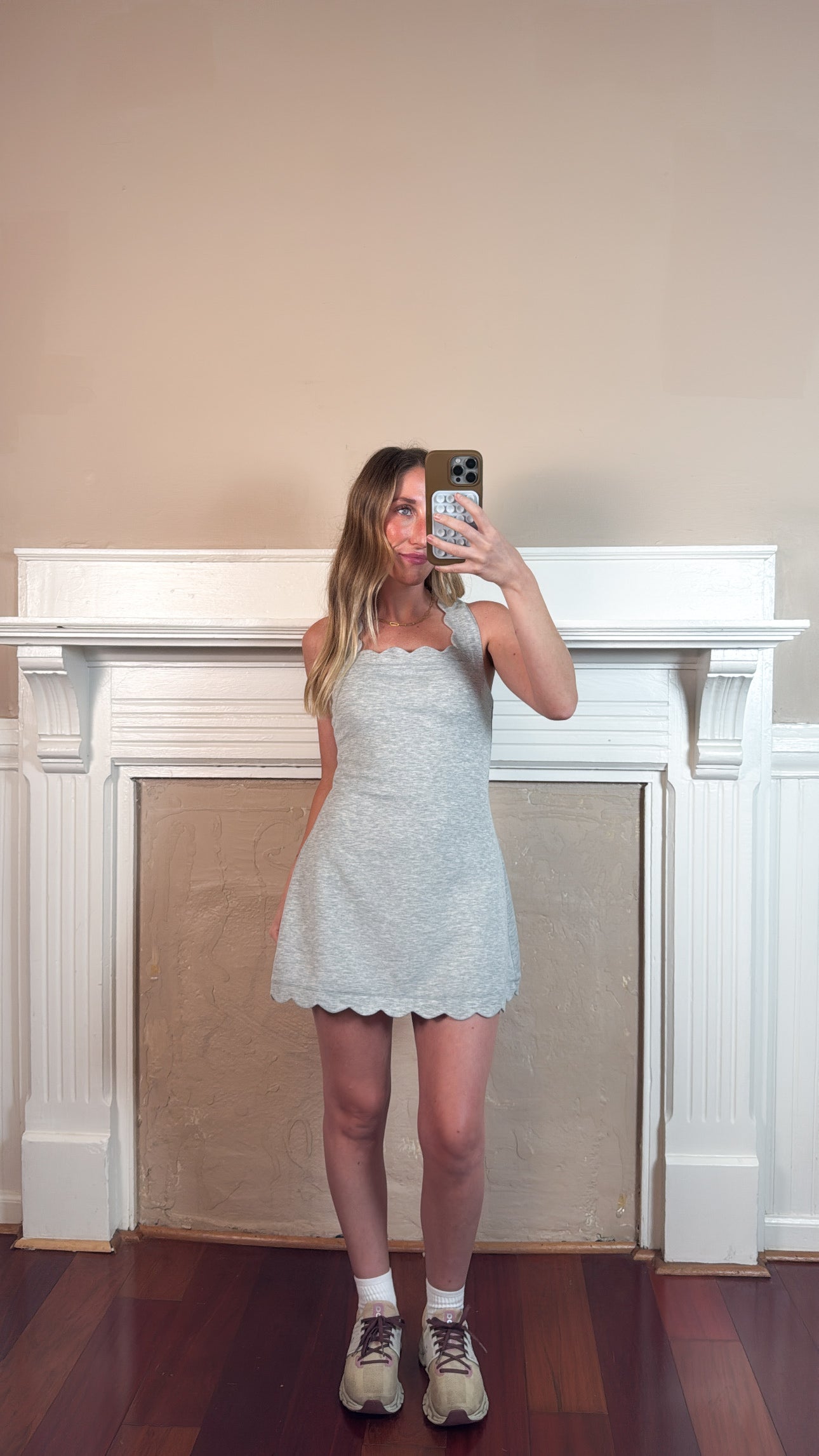 Scallop Scuba Mini Dress - Heather Grey