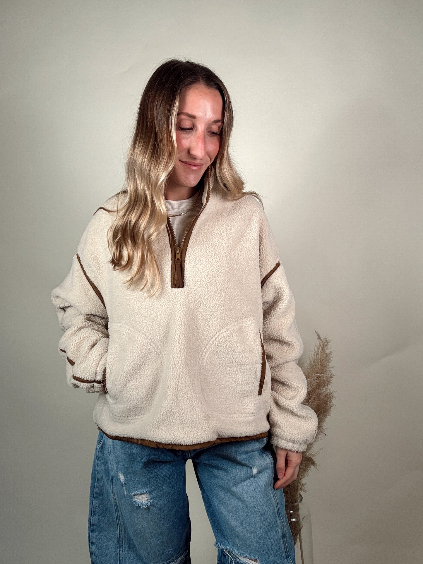 Contrast Sherpa Jacket - Cream