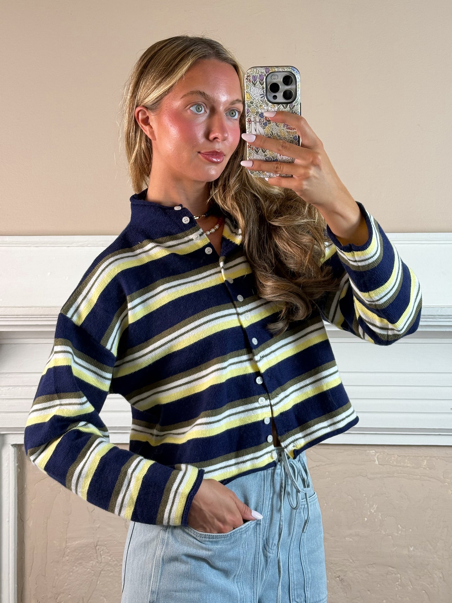 Striped Funnel Neck Cardigan