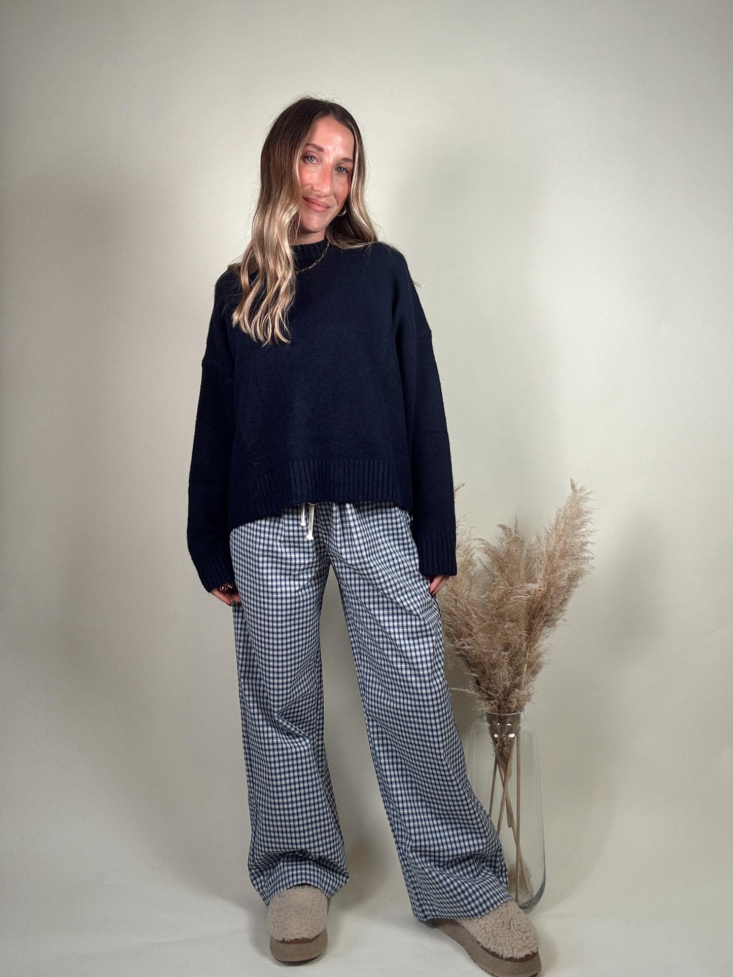 Navy Gingham Pants