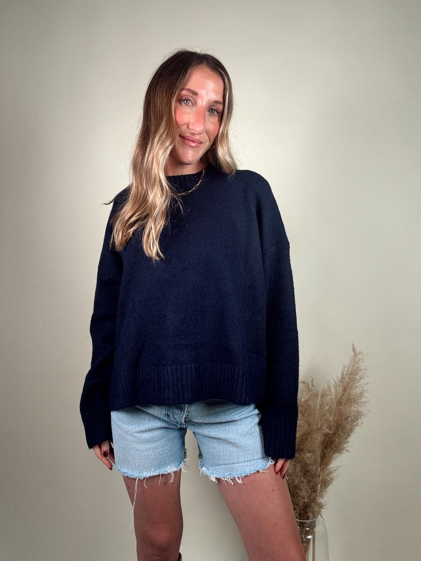 Navy Tie Back Sweater