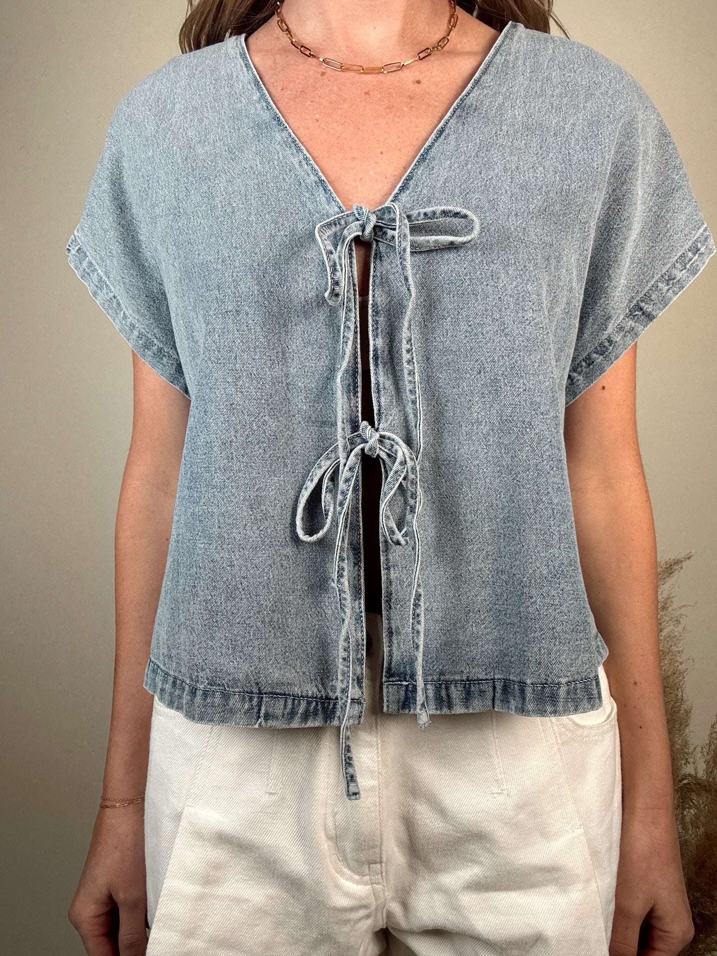 Denim Tie Blouse
