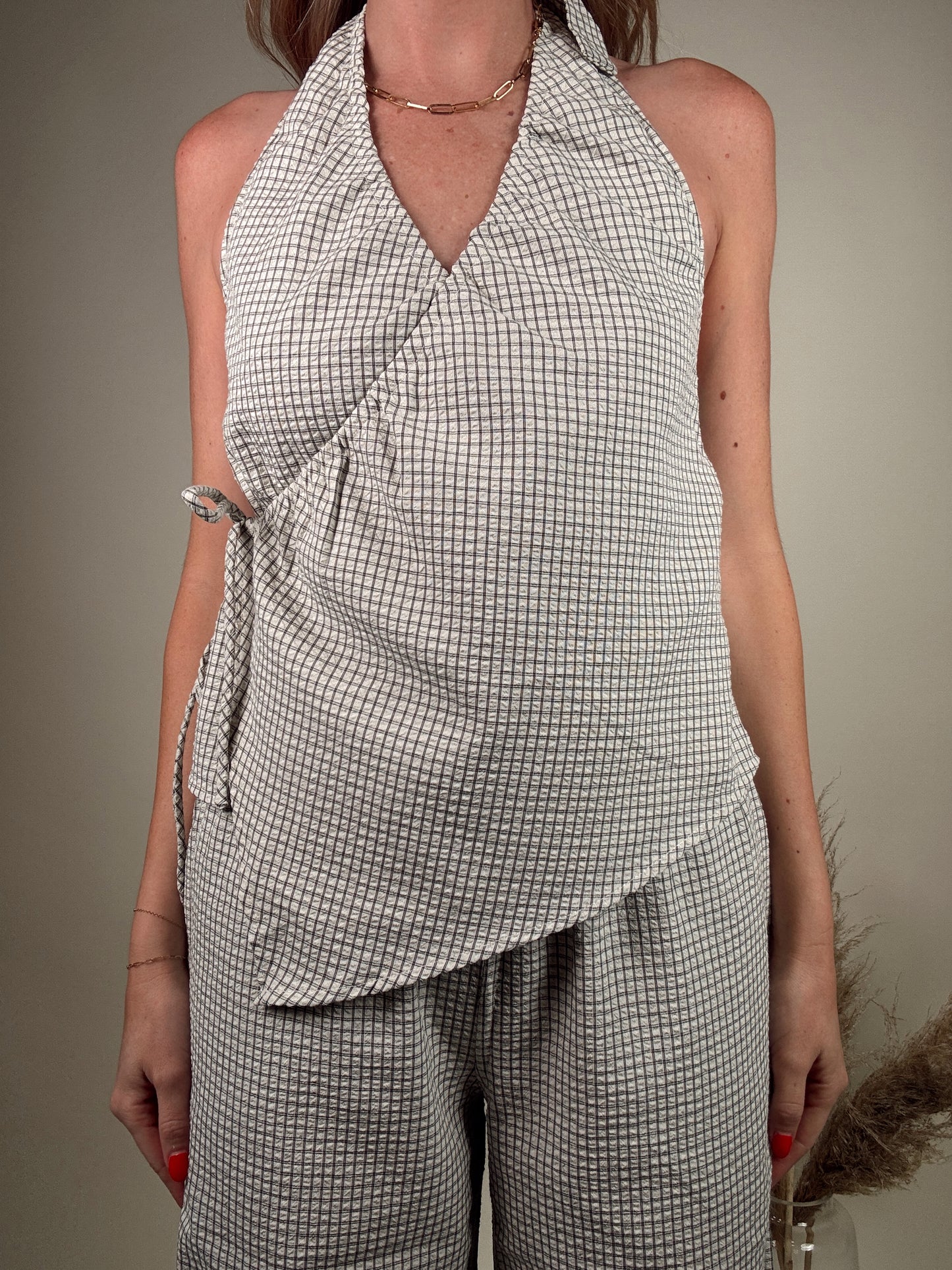 Halter Wrap Top and Wide Leg Pant Sets