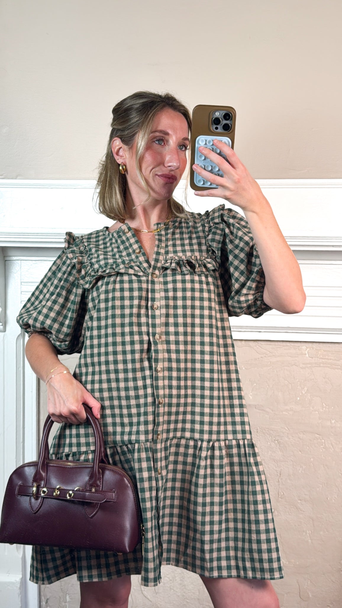 Ruffle Detail Gingham Mini Dress