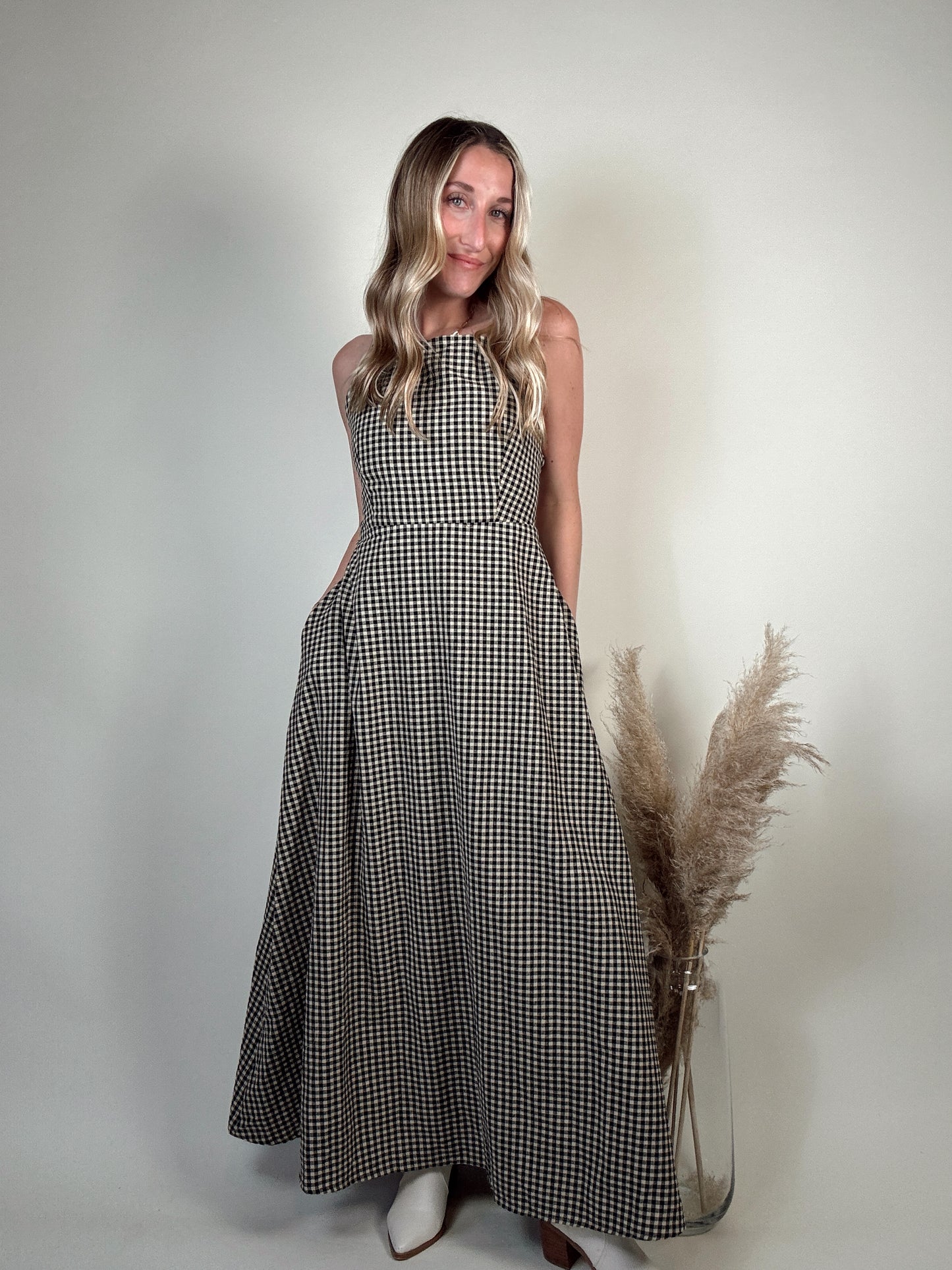 Back At It Gingham Midi Dress