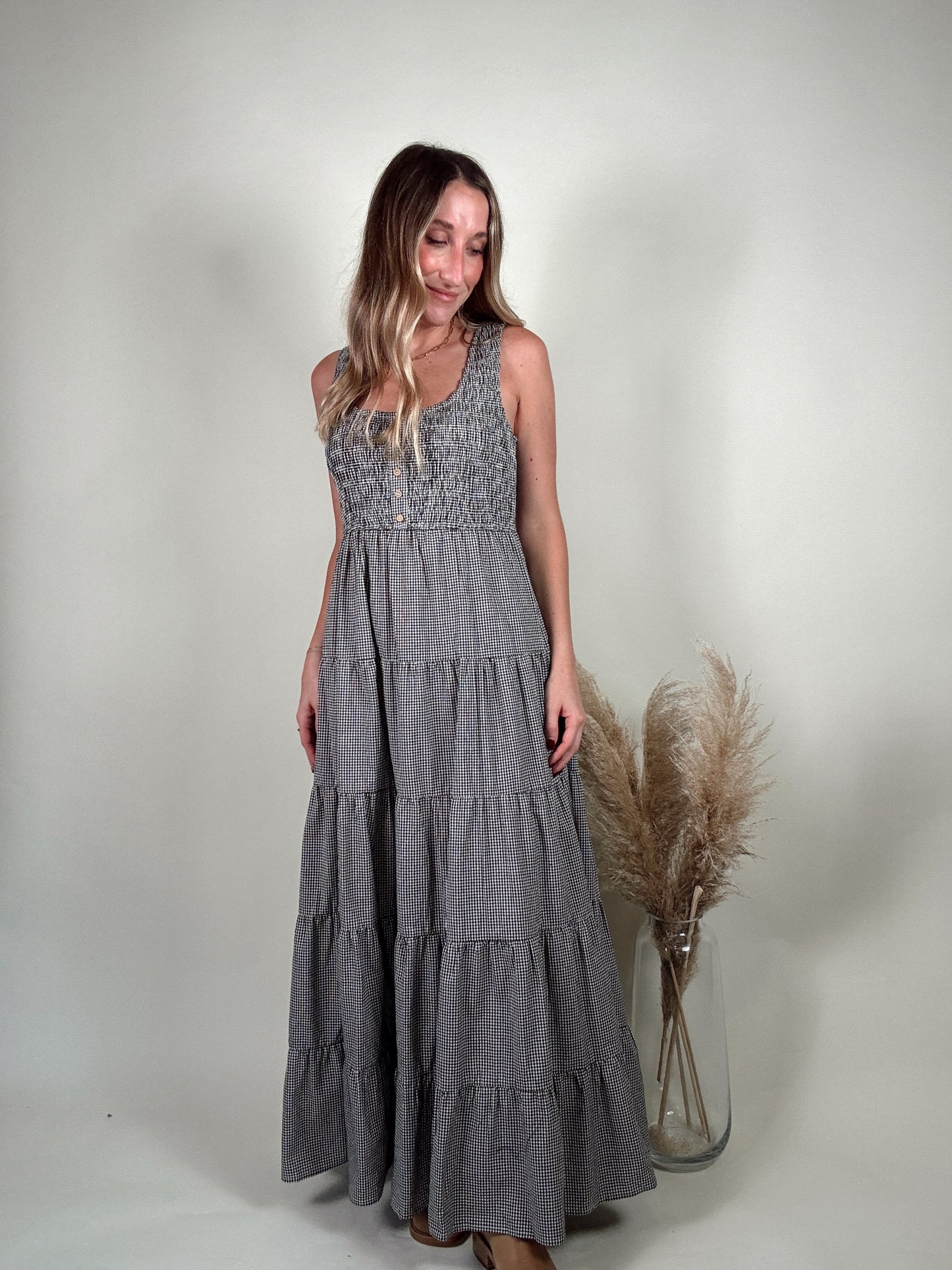 Preston Plaid Tiered Midi Dress