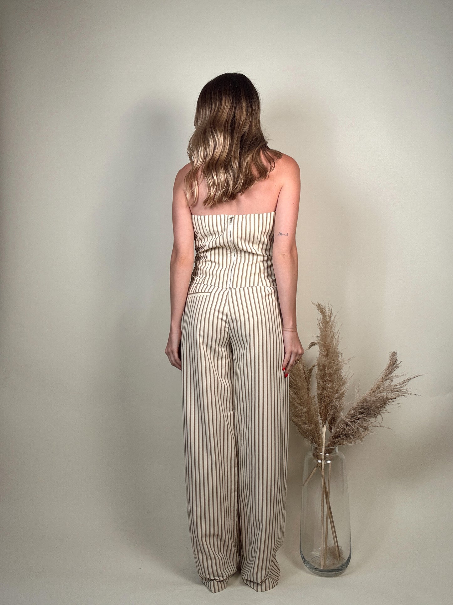 Striped Strapless Top and Wide Leg Pant Sets