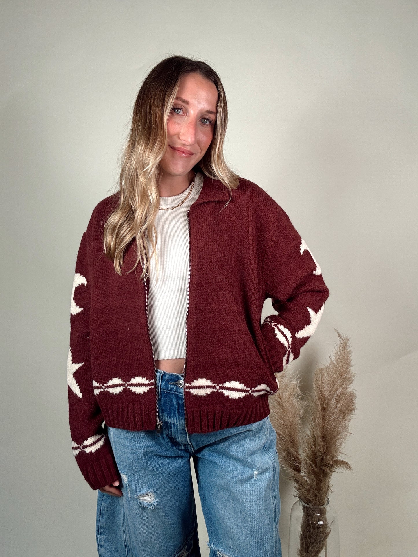 Moab Zip-Up Knit Jacket - Maroon