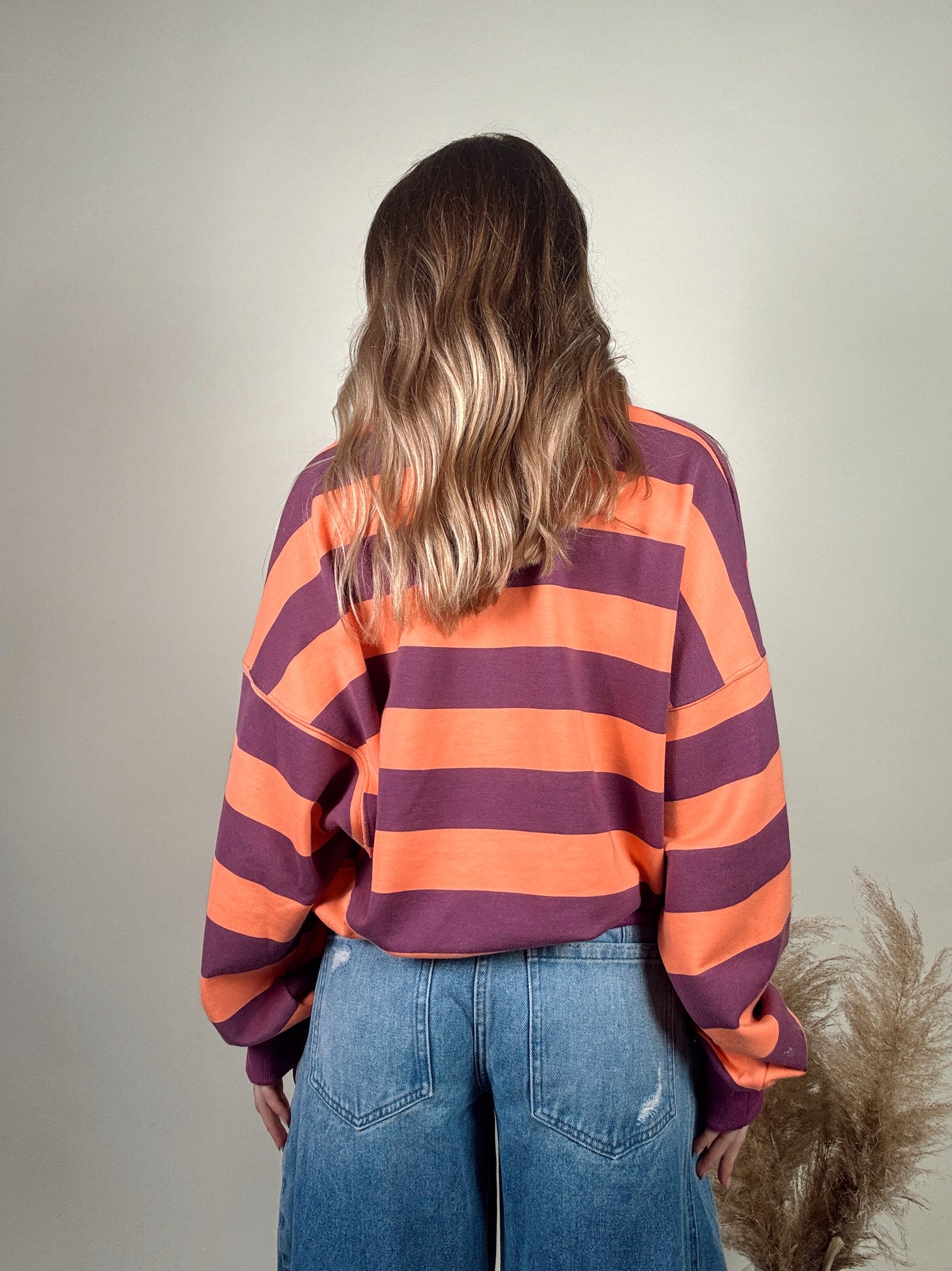 Amerie Striped Collared Pullover - Coral/Purple