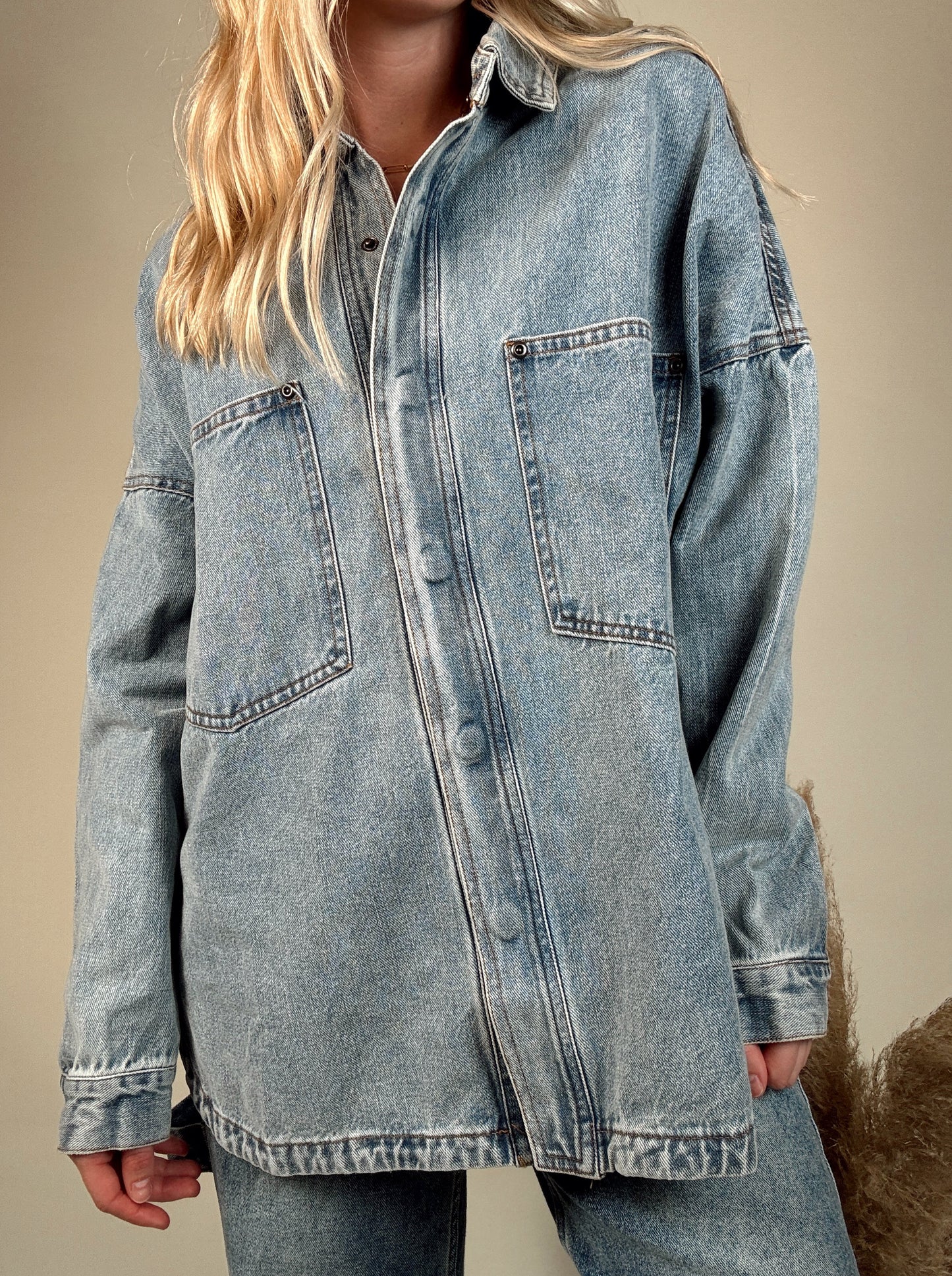 Snap Button Denim Shacket