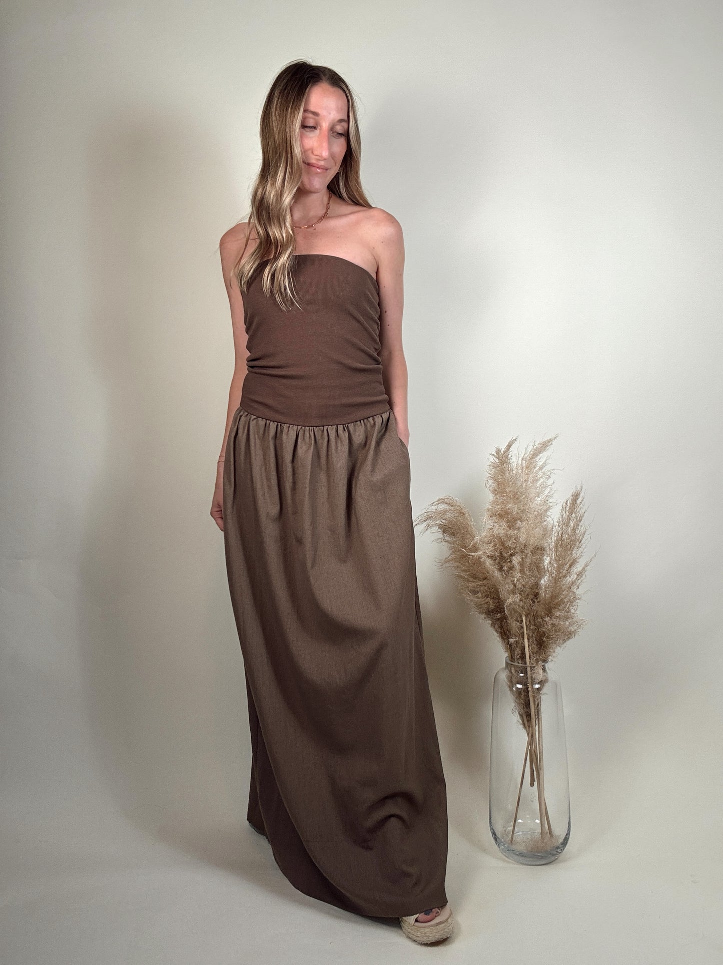 Remi Ribbed Linen Dress - Brown