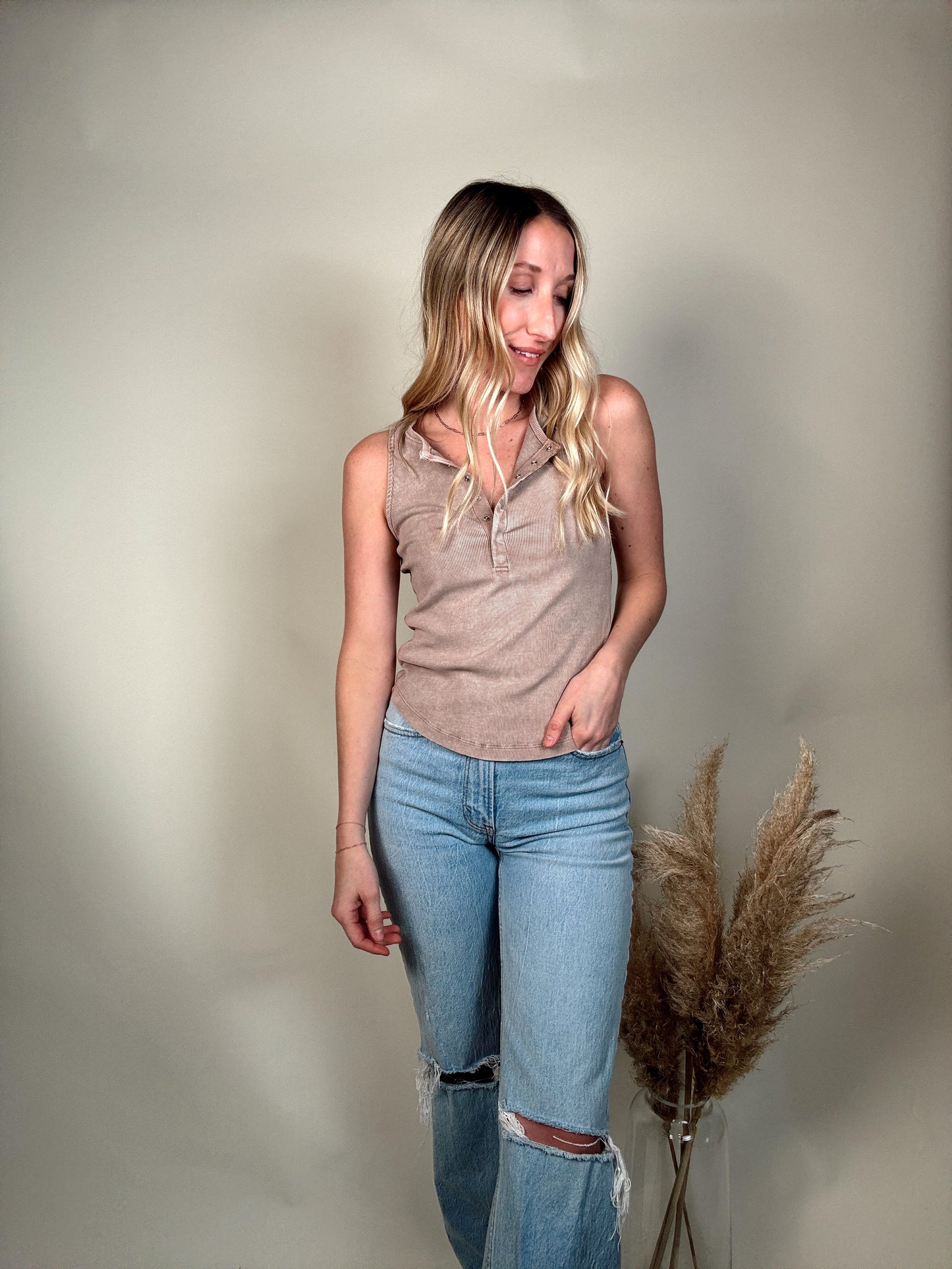 Ribbed Button Down Baby Tank