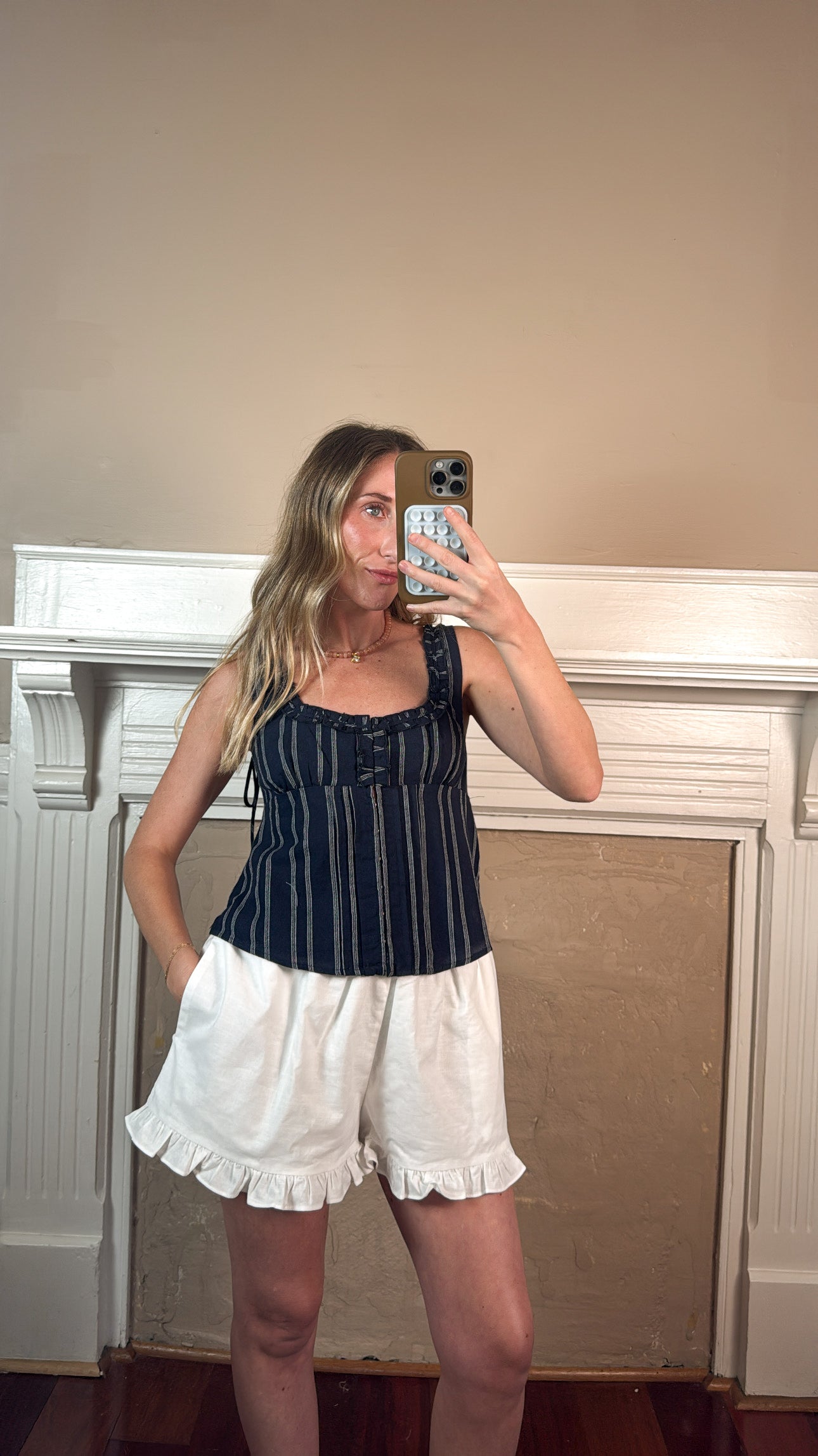 Jaden Stripe Ruffle Trim Tie Back Top