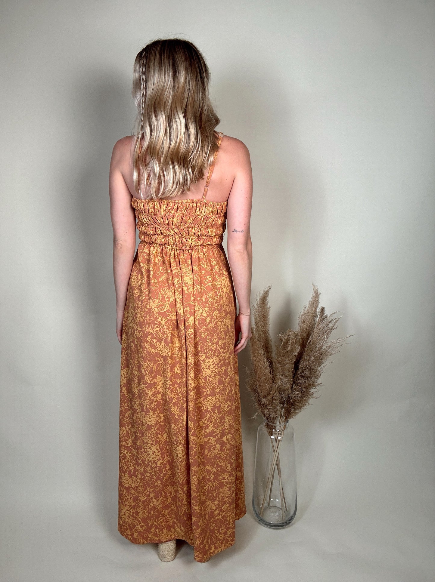 Tropical Smocked Midi Dress