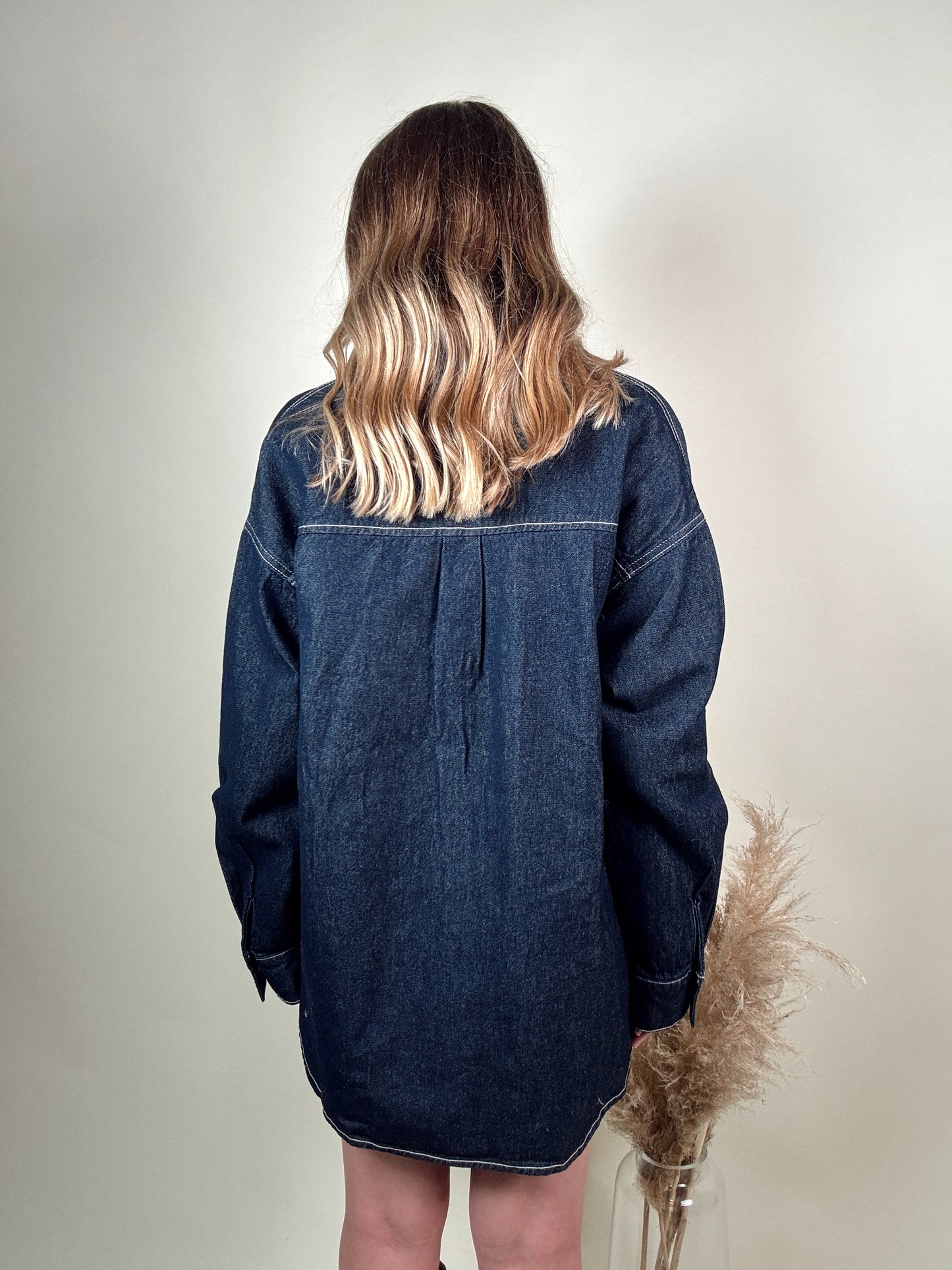 Denim Oversized Shirt and Mini Skirt Set