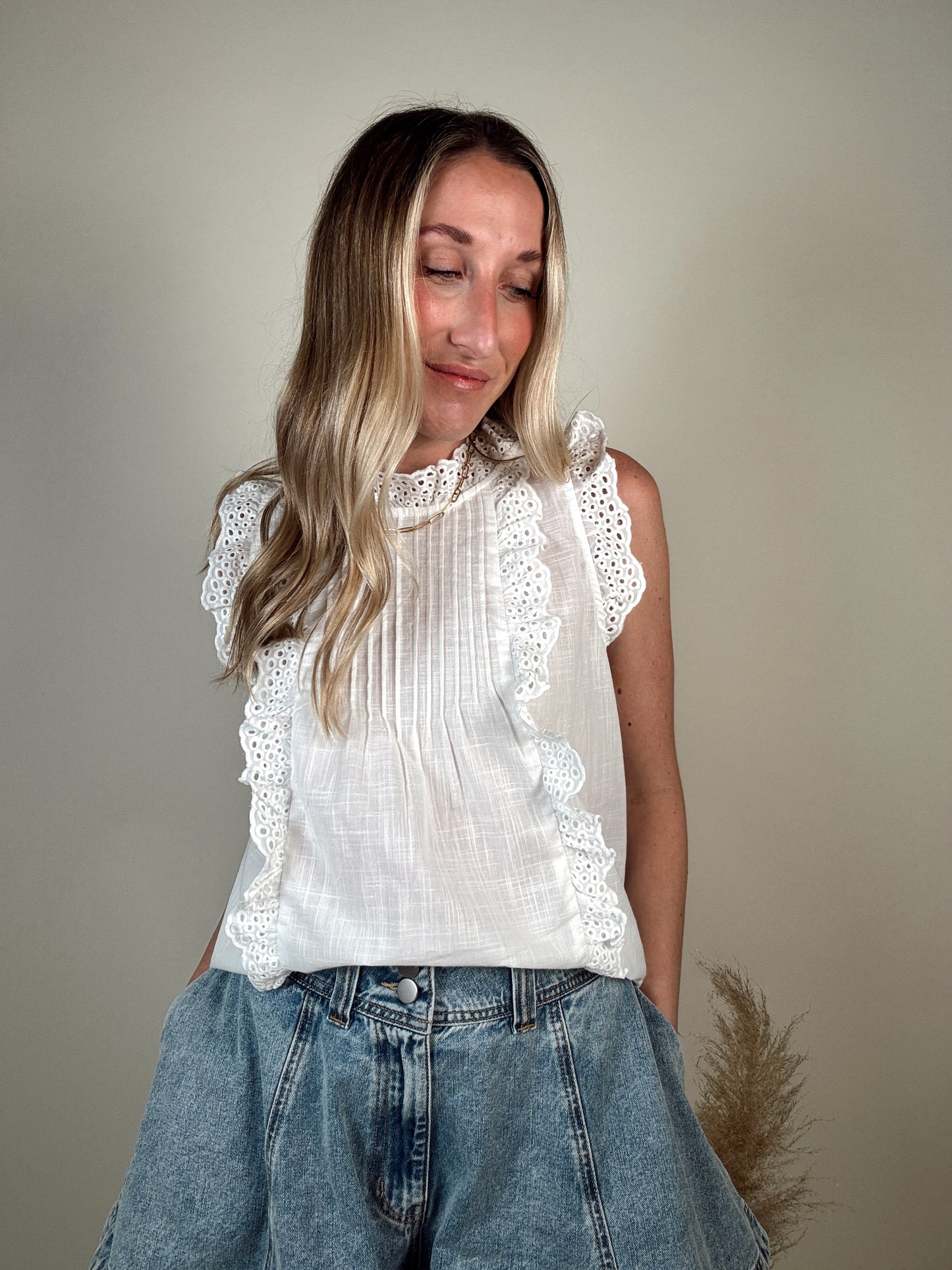 Eyelet Ruffle Trim Blouse