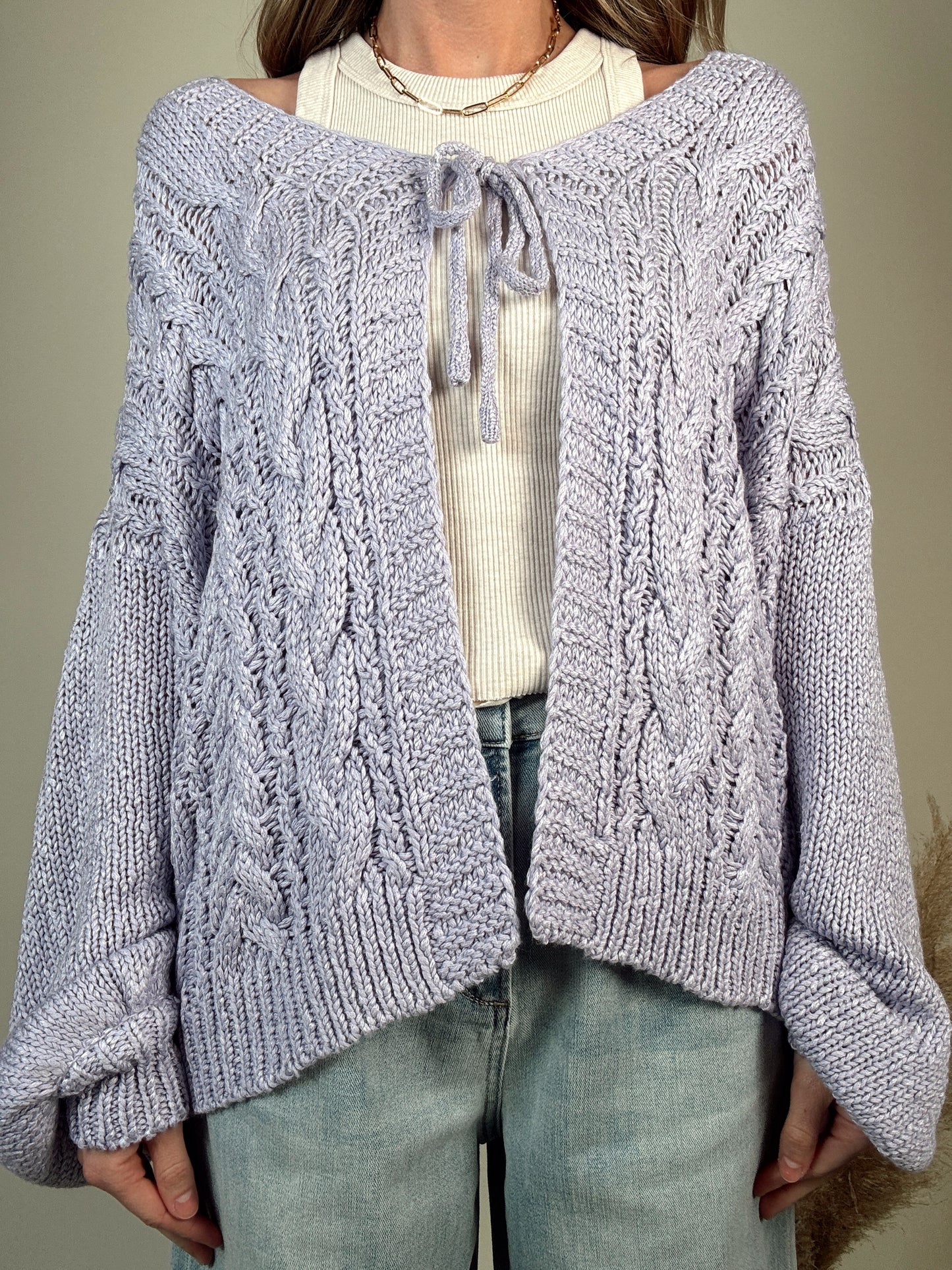 Lavender Cable Knit Cardigan