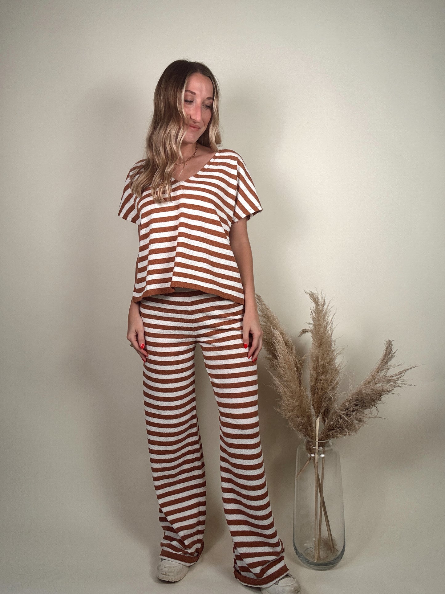 Knit V Neck Top and Pants Set