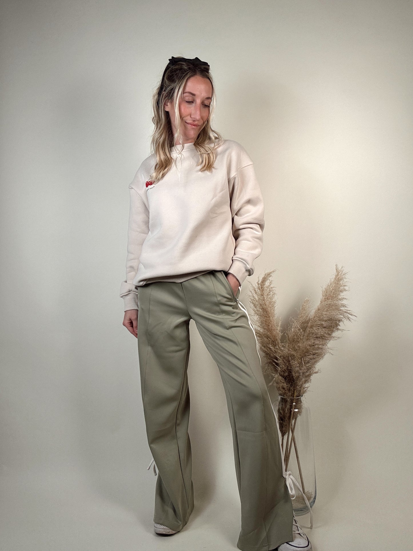 Bow Detail Track Pants - SAGE GREEN