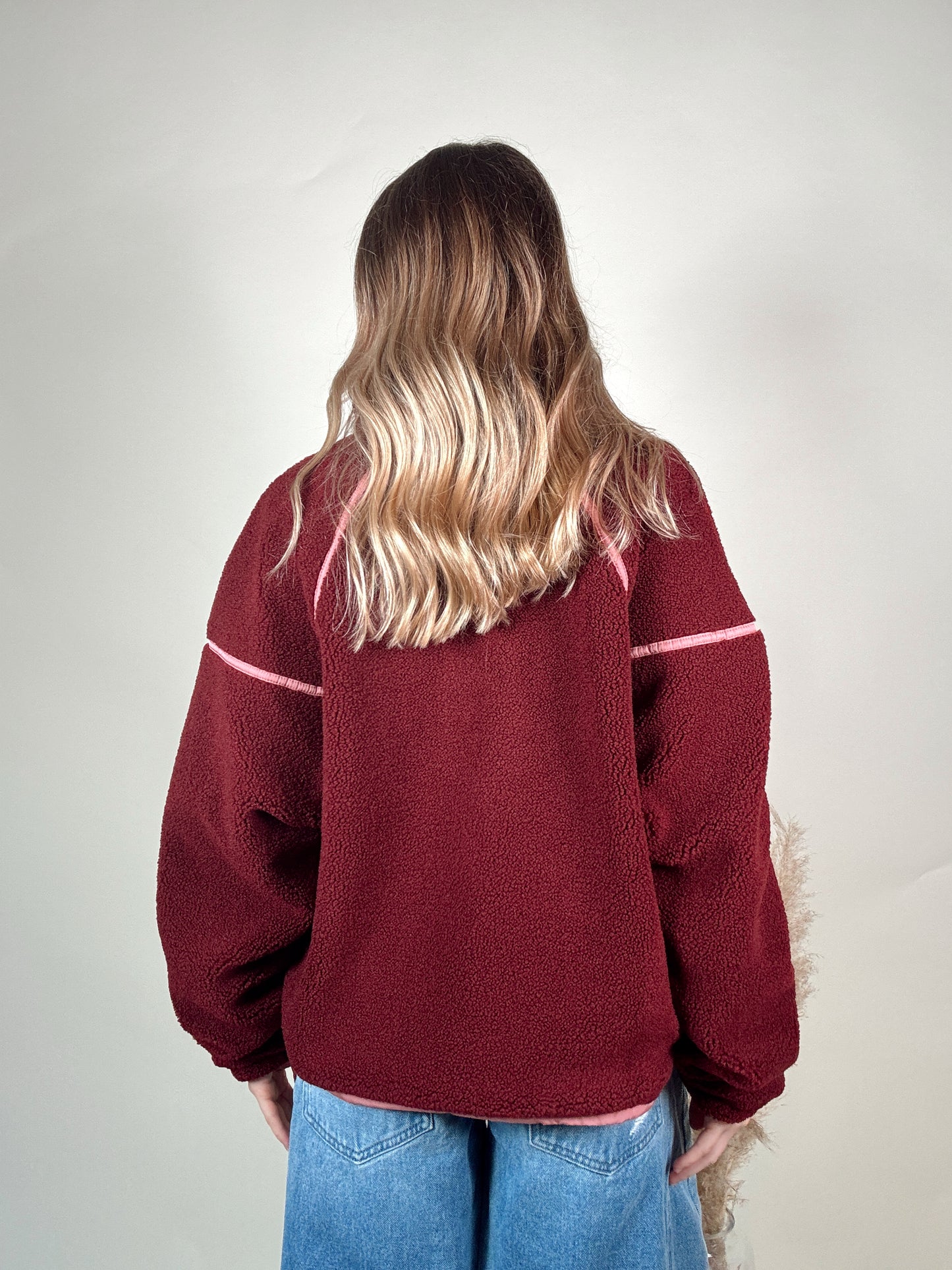 Contrast Sherpa Jacket - Burgundy