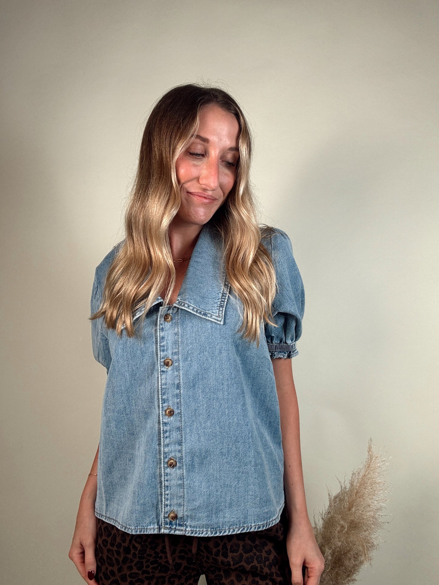 Destiny Denim Button-Up Blouse