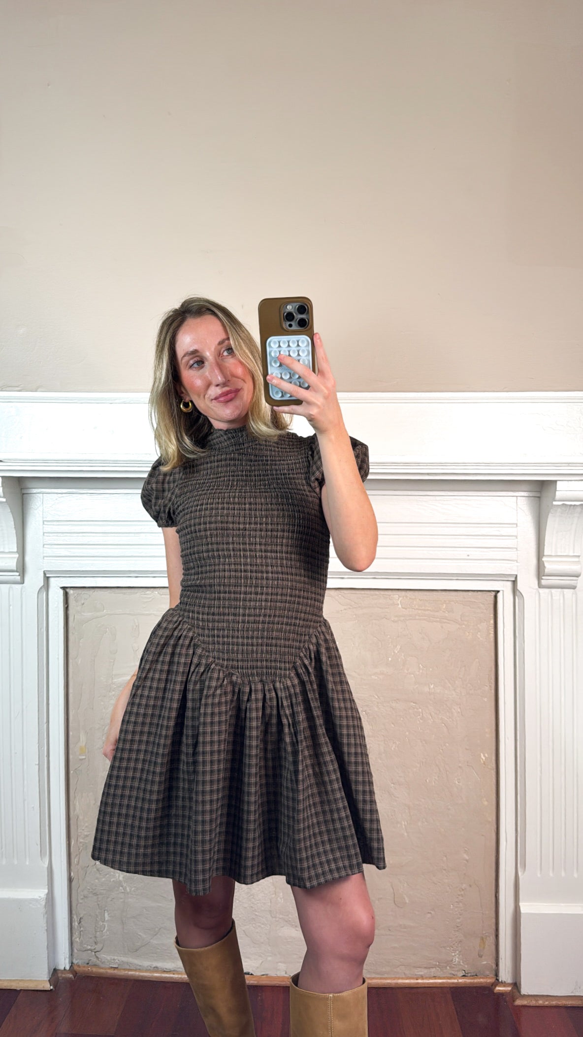 Angela Plaid Smocked Mini Dress