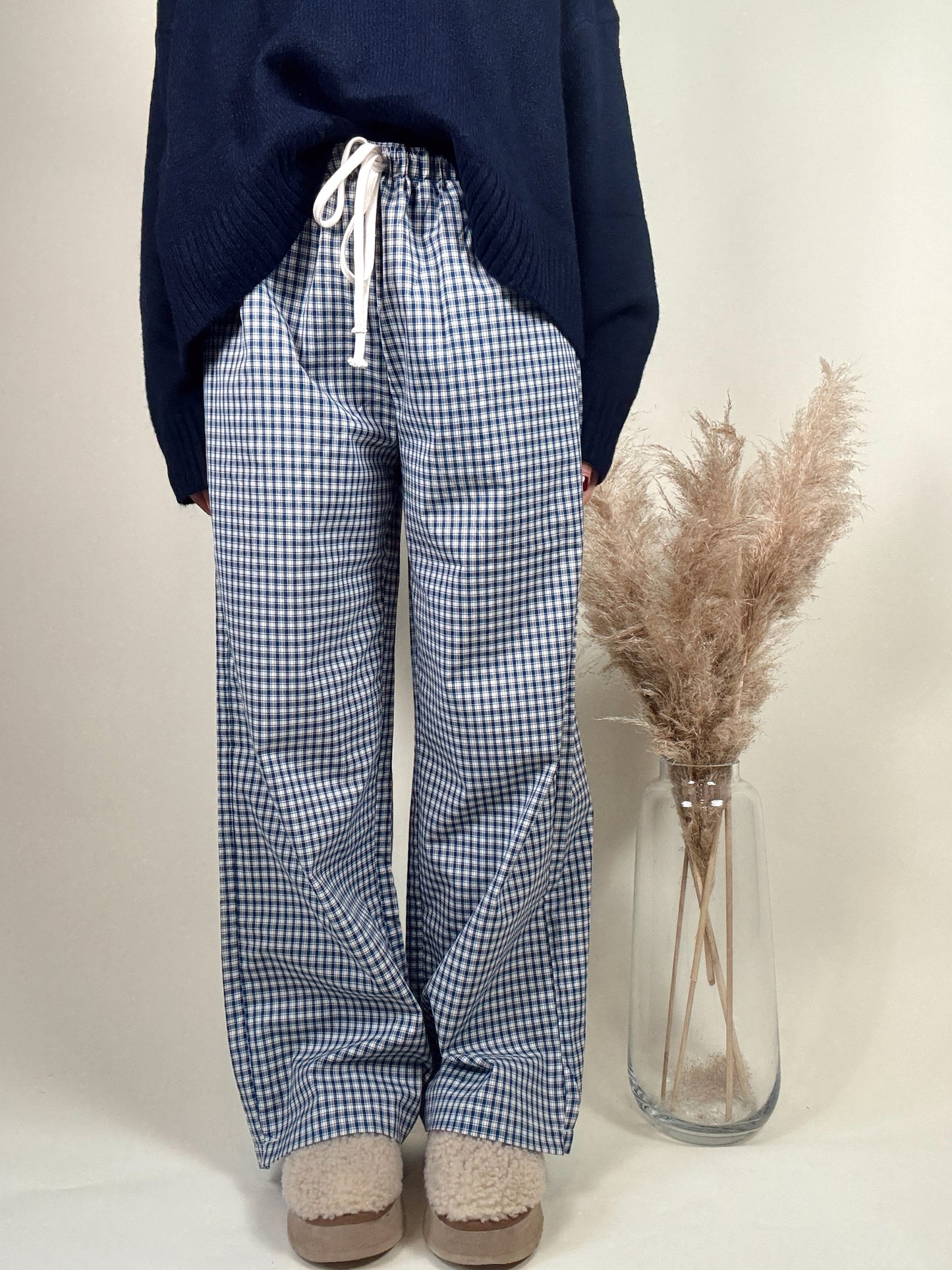 Navy Gingham Pants
