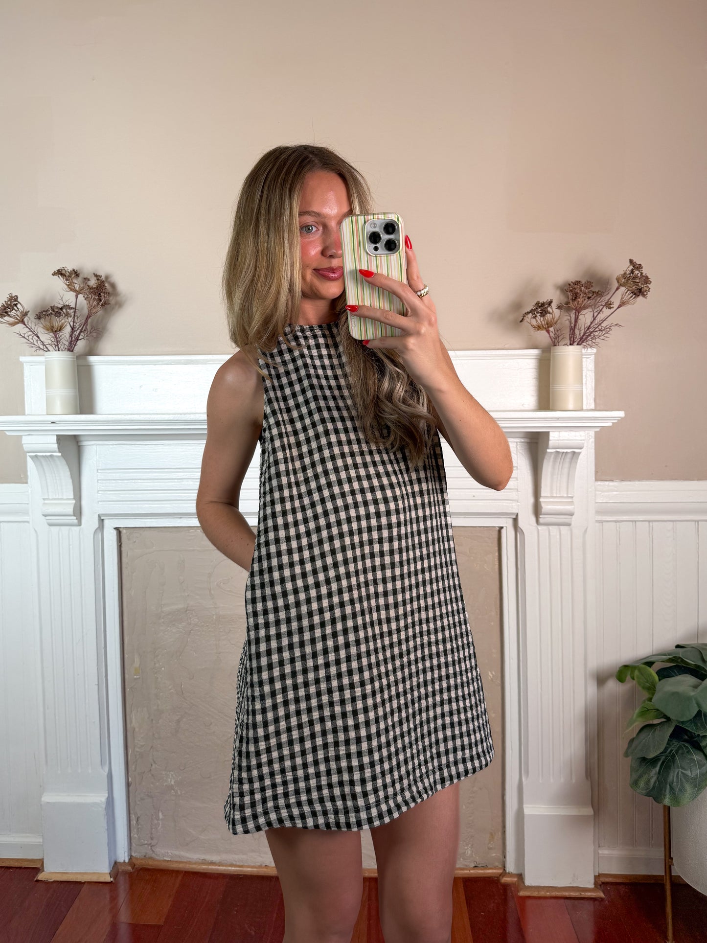 Gingham Open Back Dress