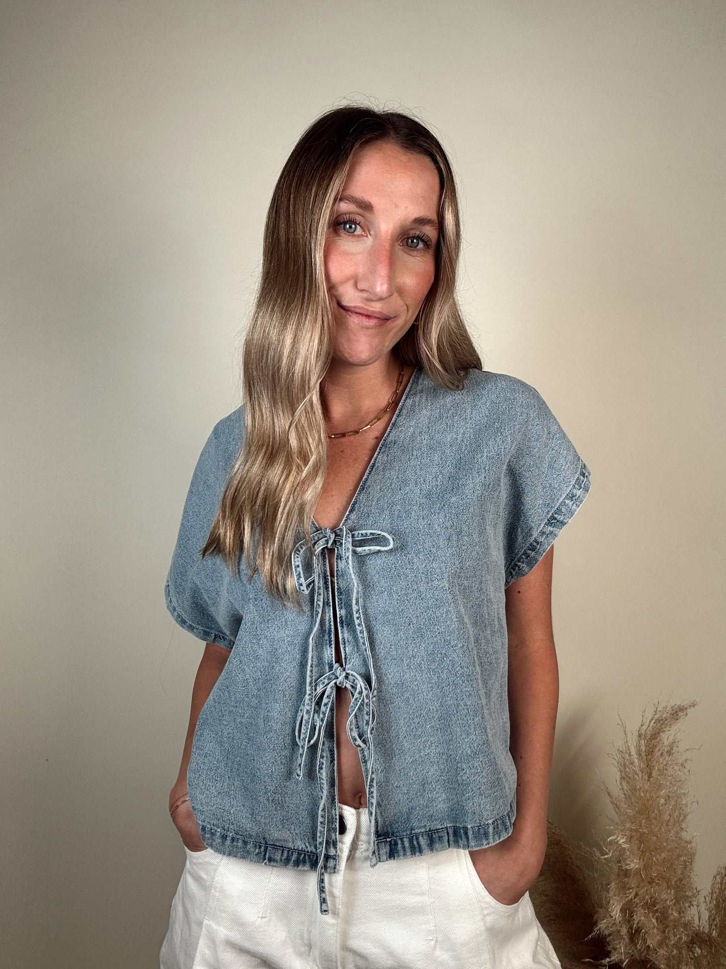 Denim Tie Blouse