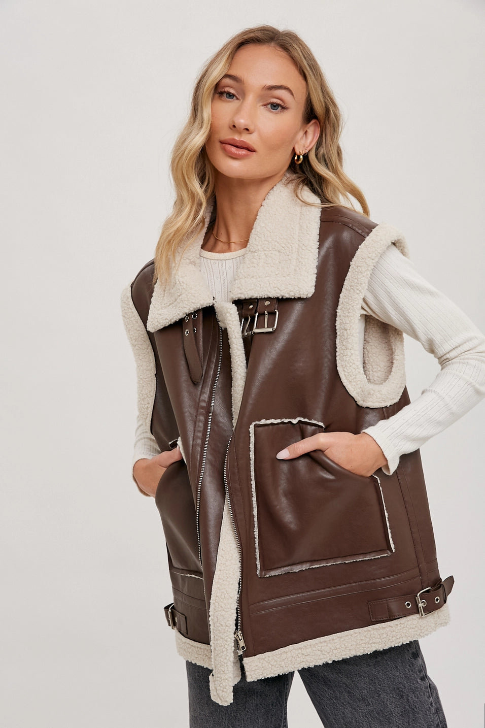 Vegan Leather Vest With Buckle Details