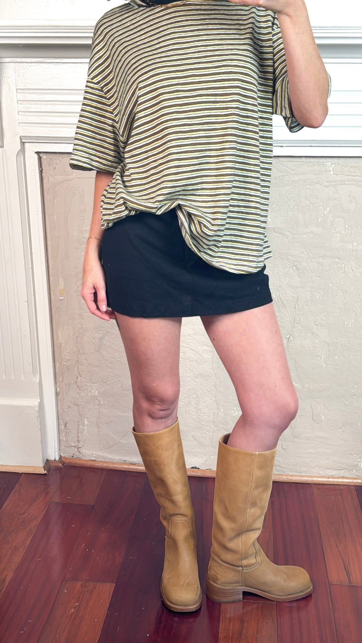 Pia Striped Oversized Tee - Brown/White/Yellow