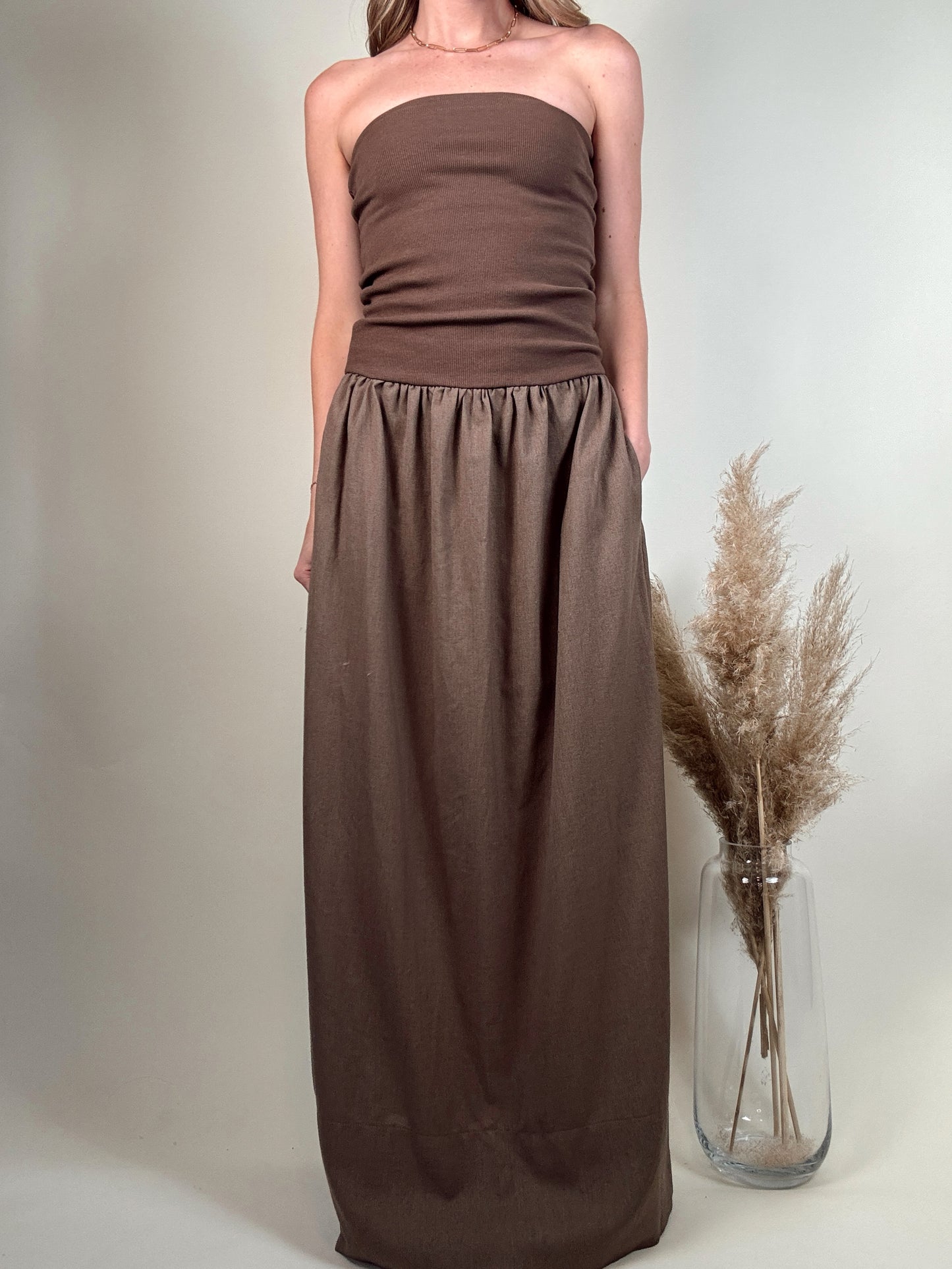 Remi Ribbed Linen Dress - Brown