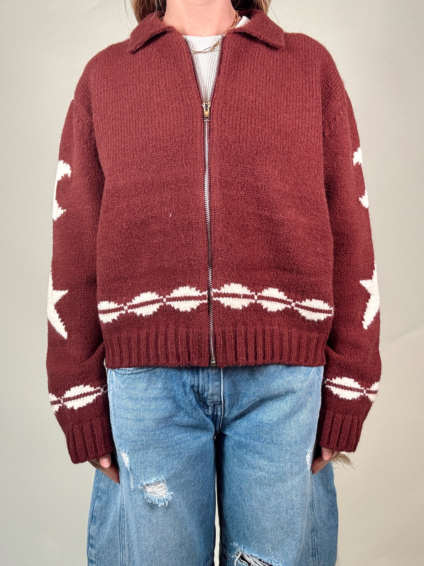 Moab Zip-Up Knit Jacket - Maroon