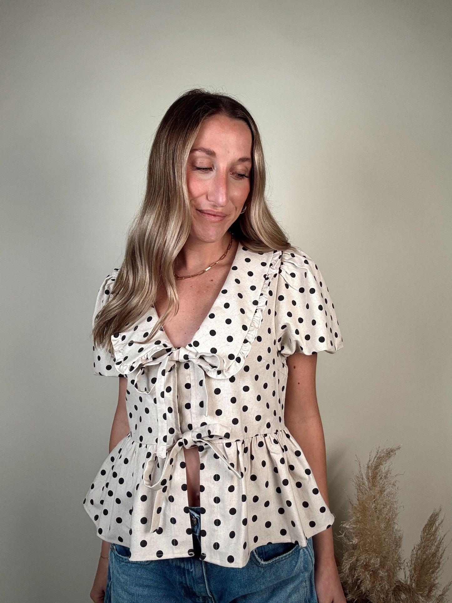 Polka Dot Linen Blouse