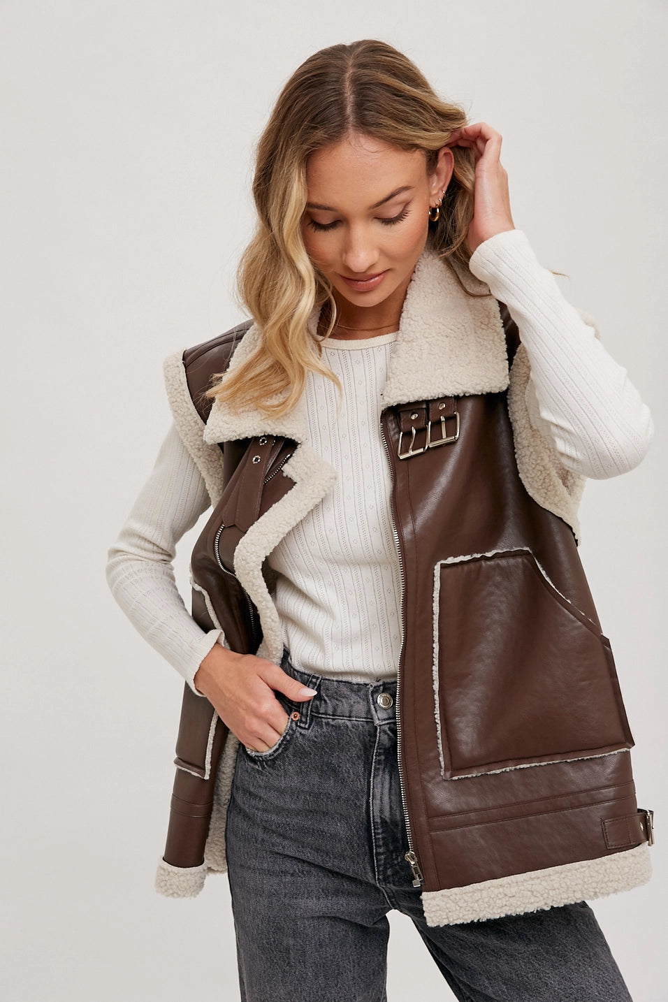 Vegan Leather Vest With Buckle Details