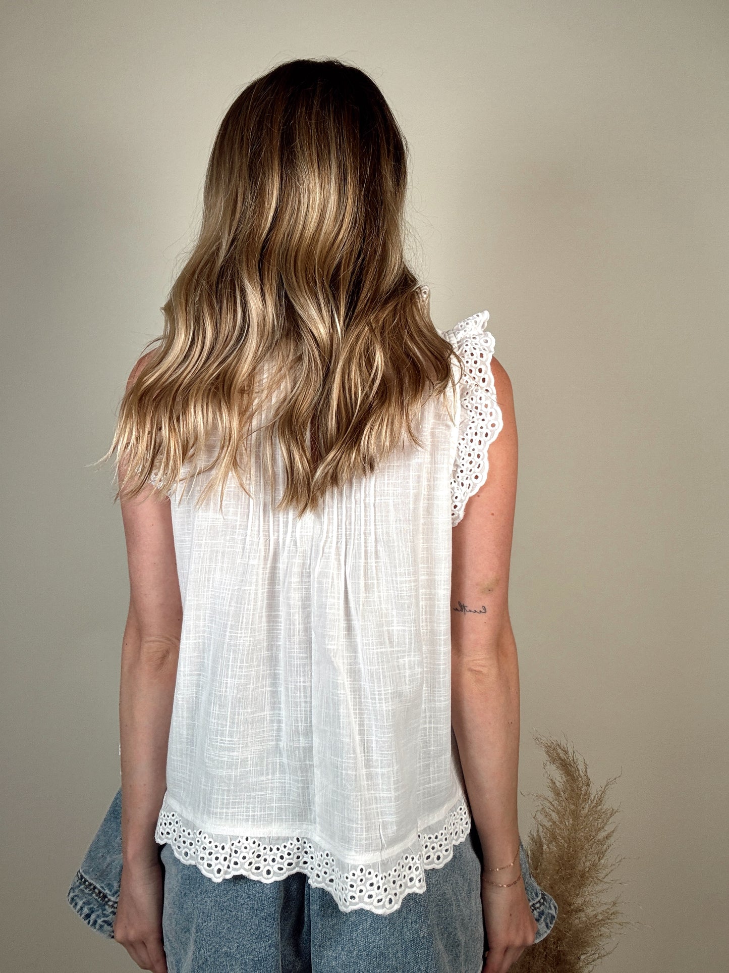 Eyelet Ruffle Trim Blouse