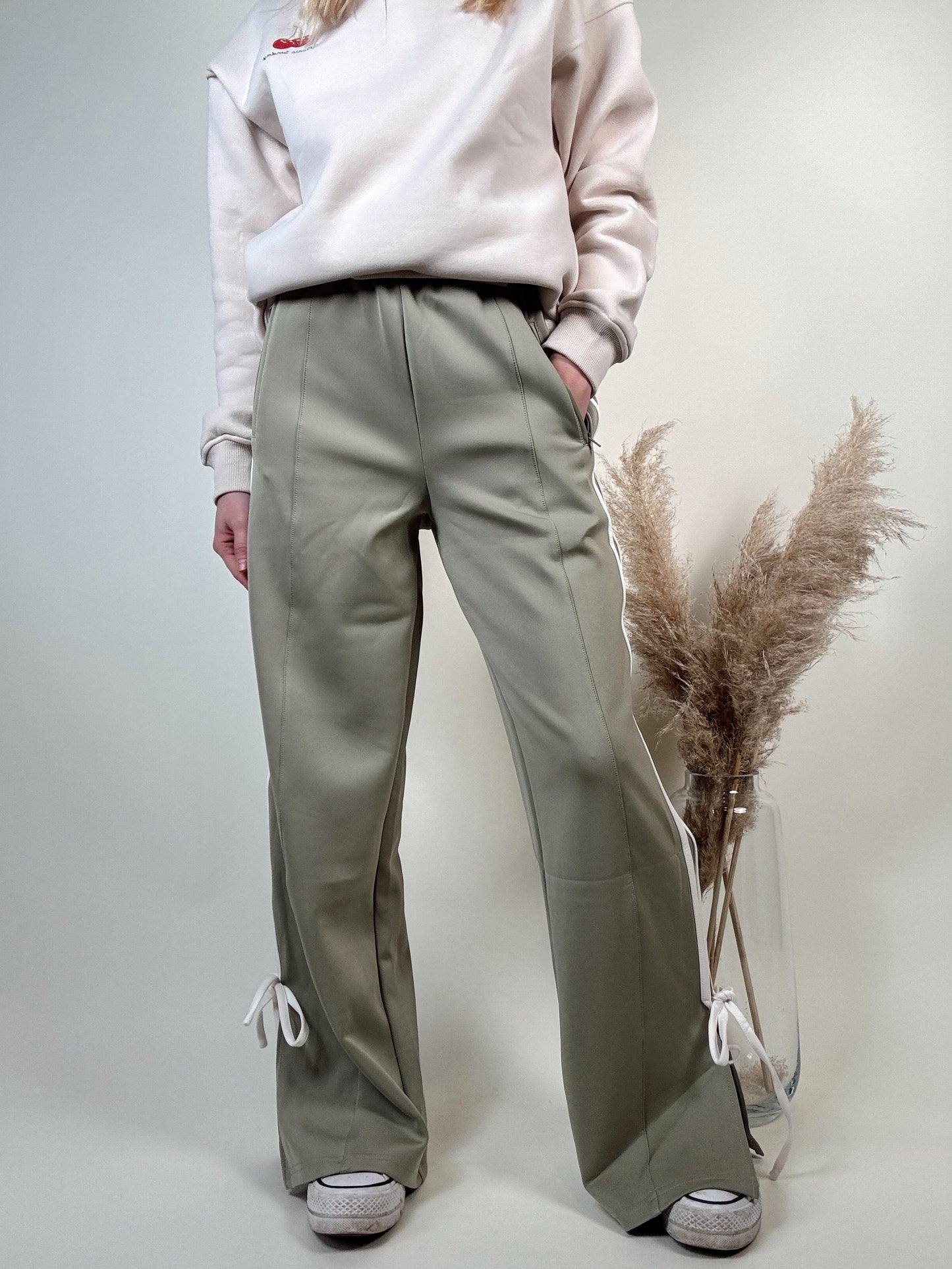 Bow Detail Track Pants - SAGE GREEN