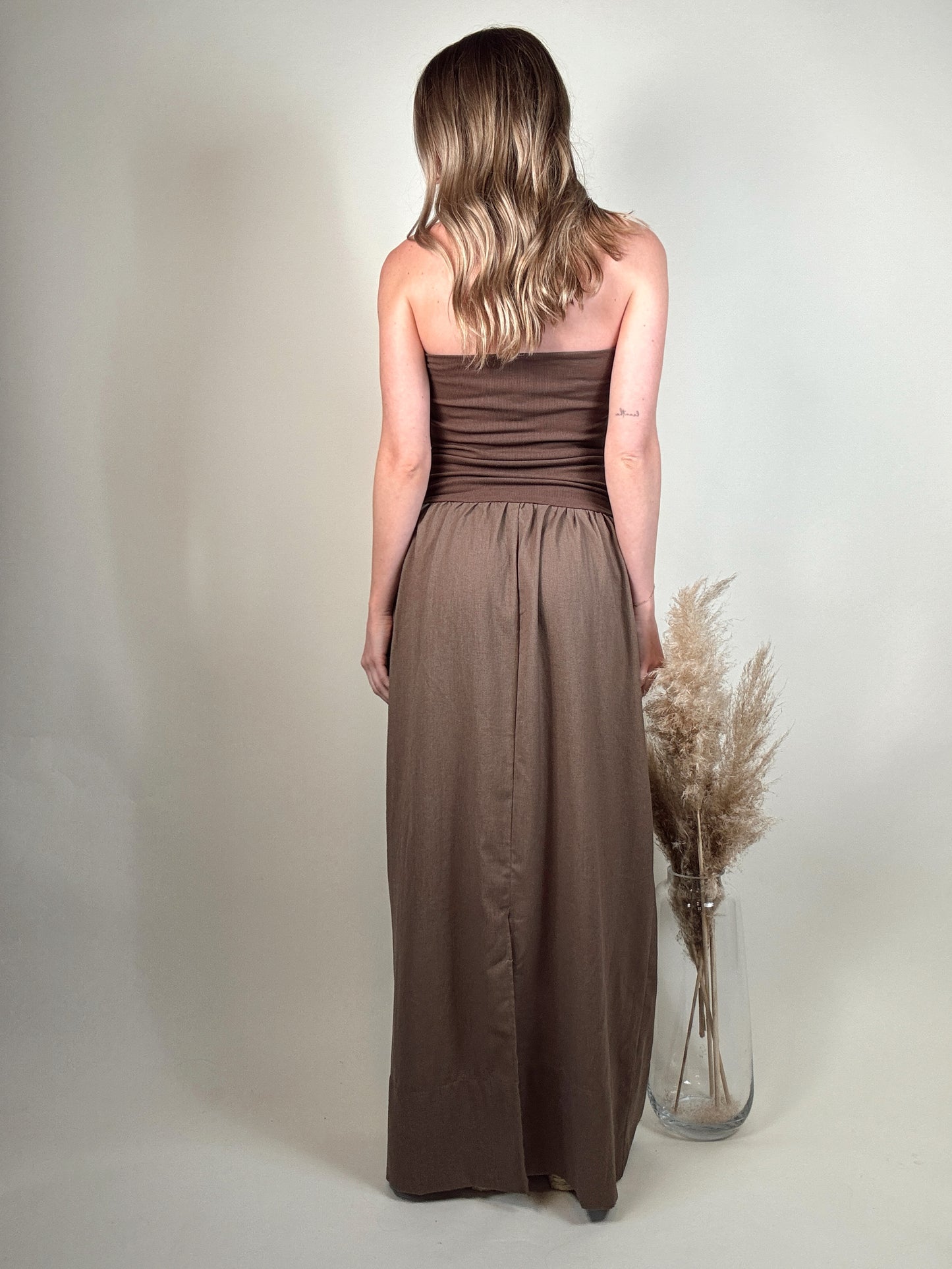 Remi Ribbed Linen Dress - Brown