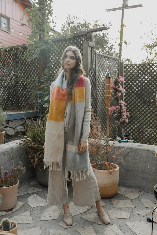 Color Block Cozy Scarf With Tassels