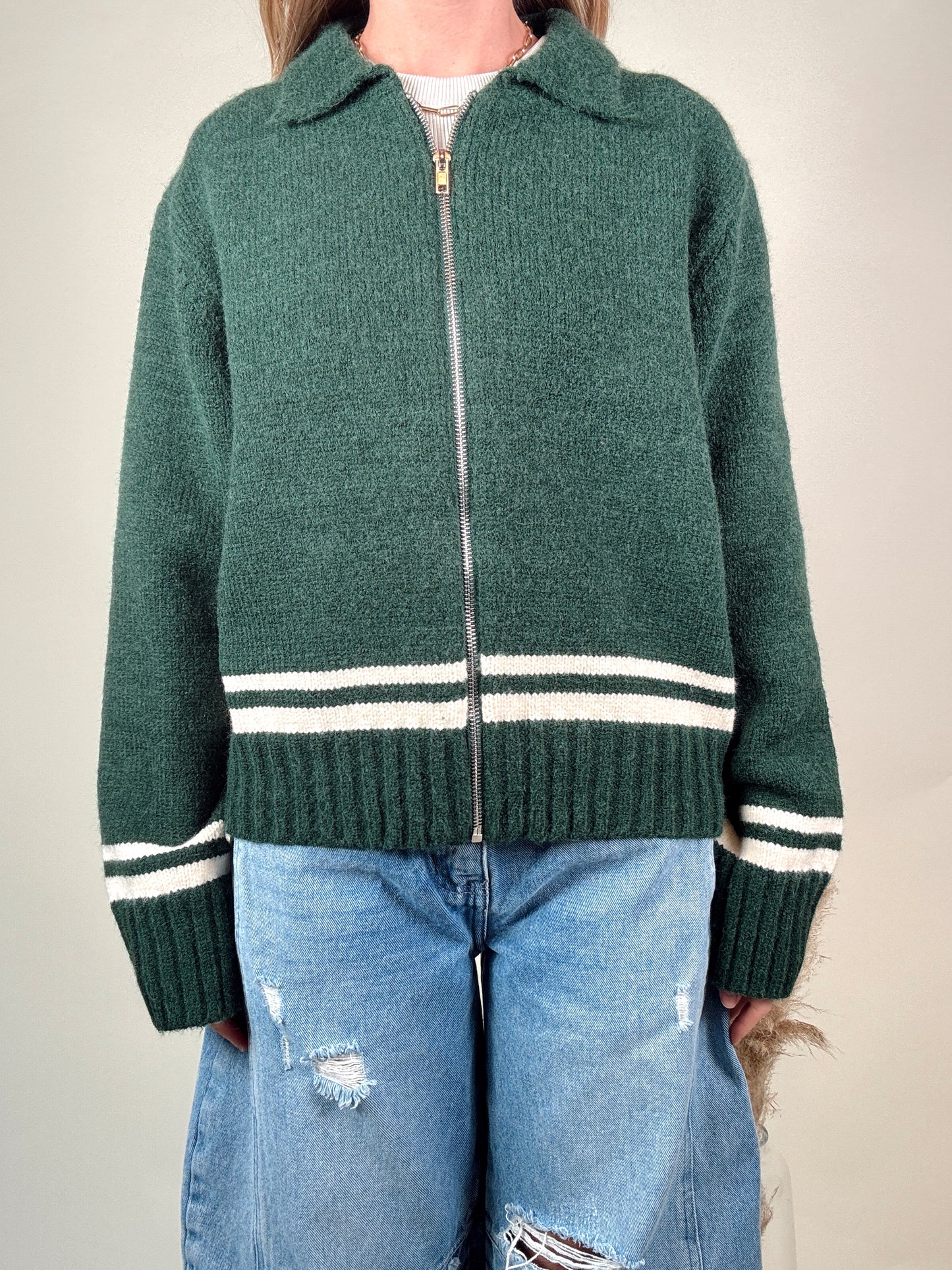 Varsity Zip-Up Knit Jacket - No.8