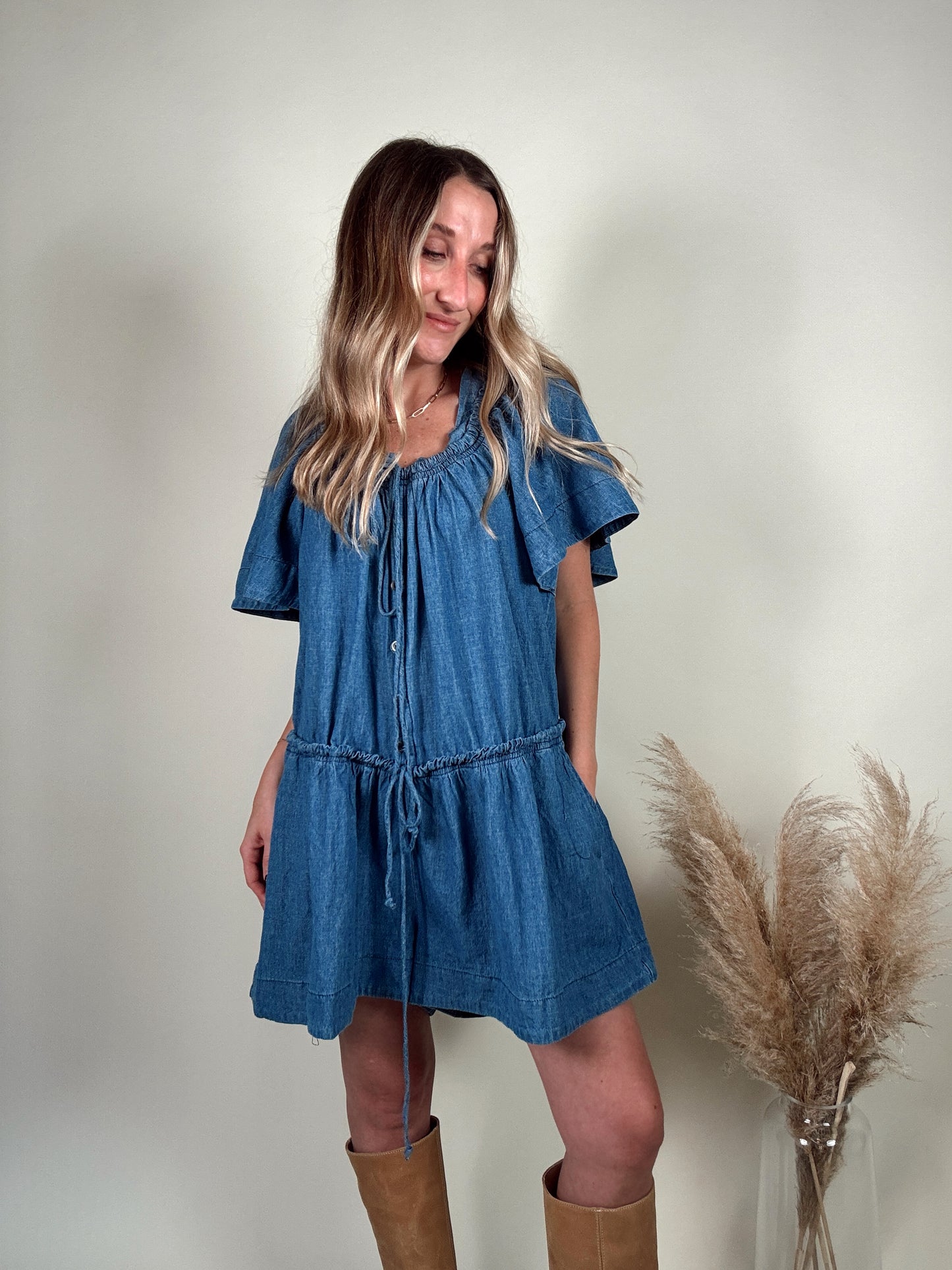 Delaney Denim Flared Romper