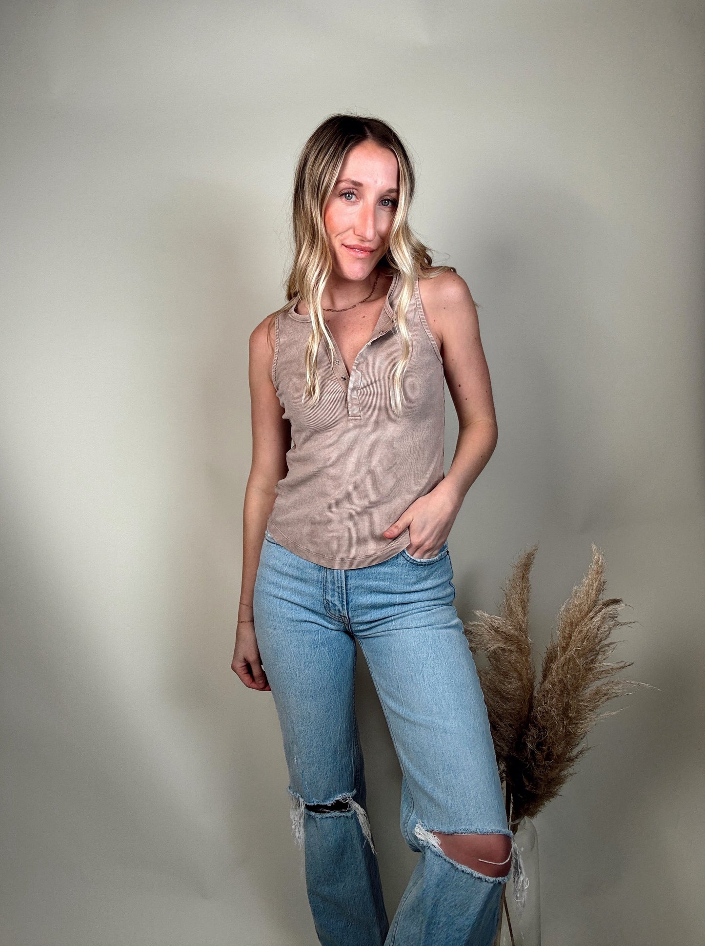 Ribbed Button Down Baby Tank