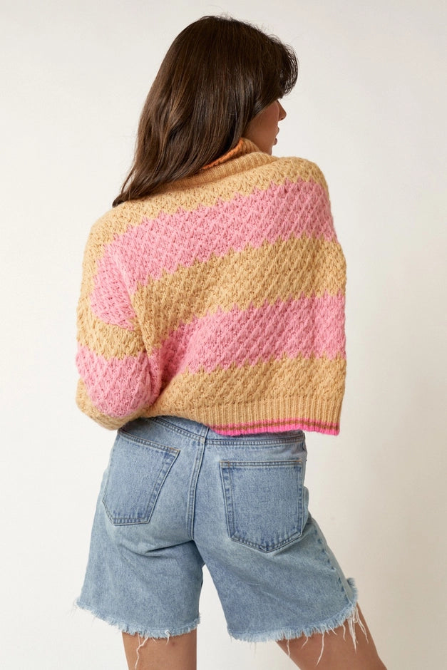 Mandy Multi Stripe High Neck Sweater Top