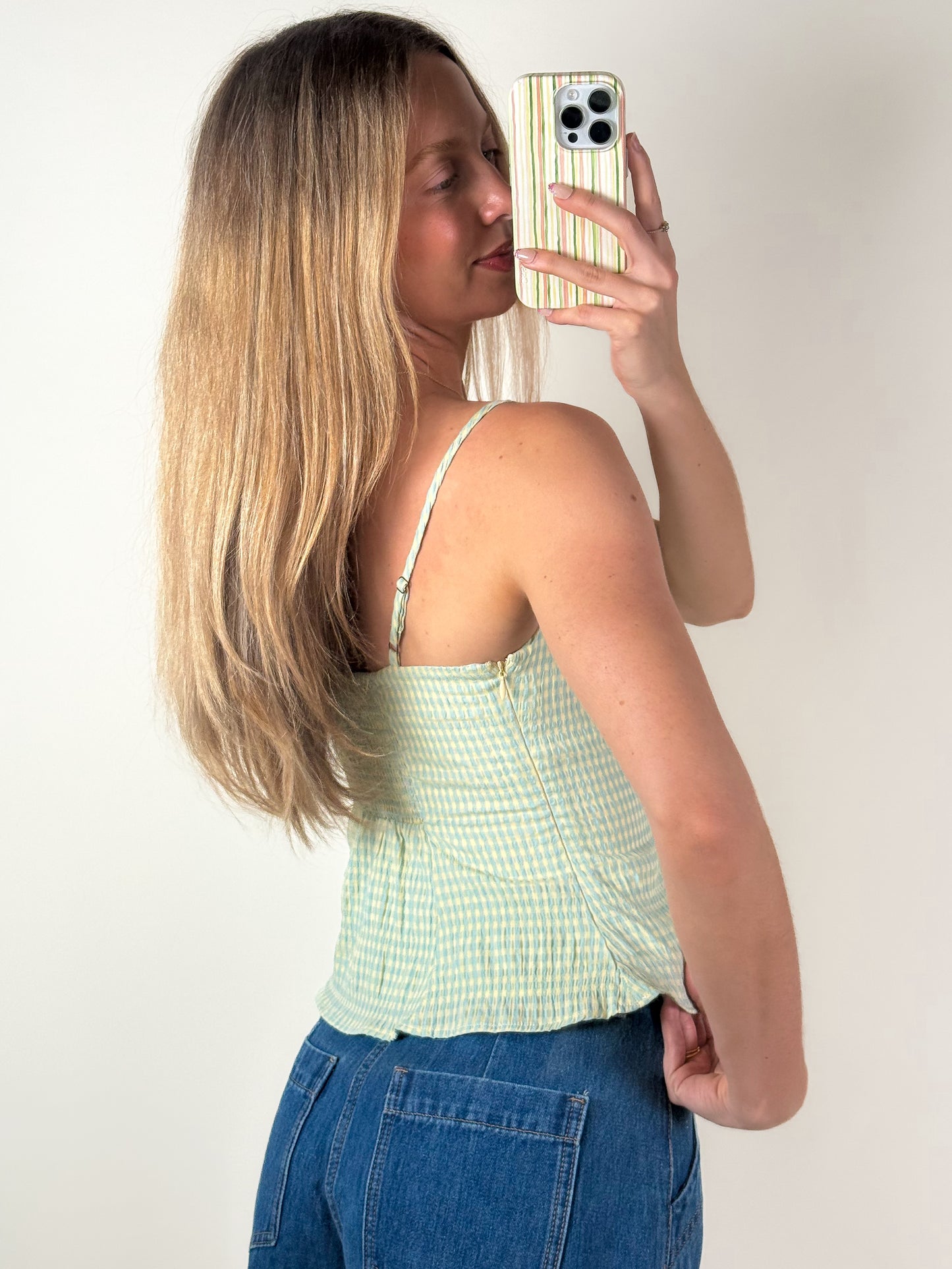 Elina Gingham Peplum Cami Top