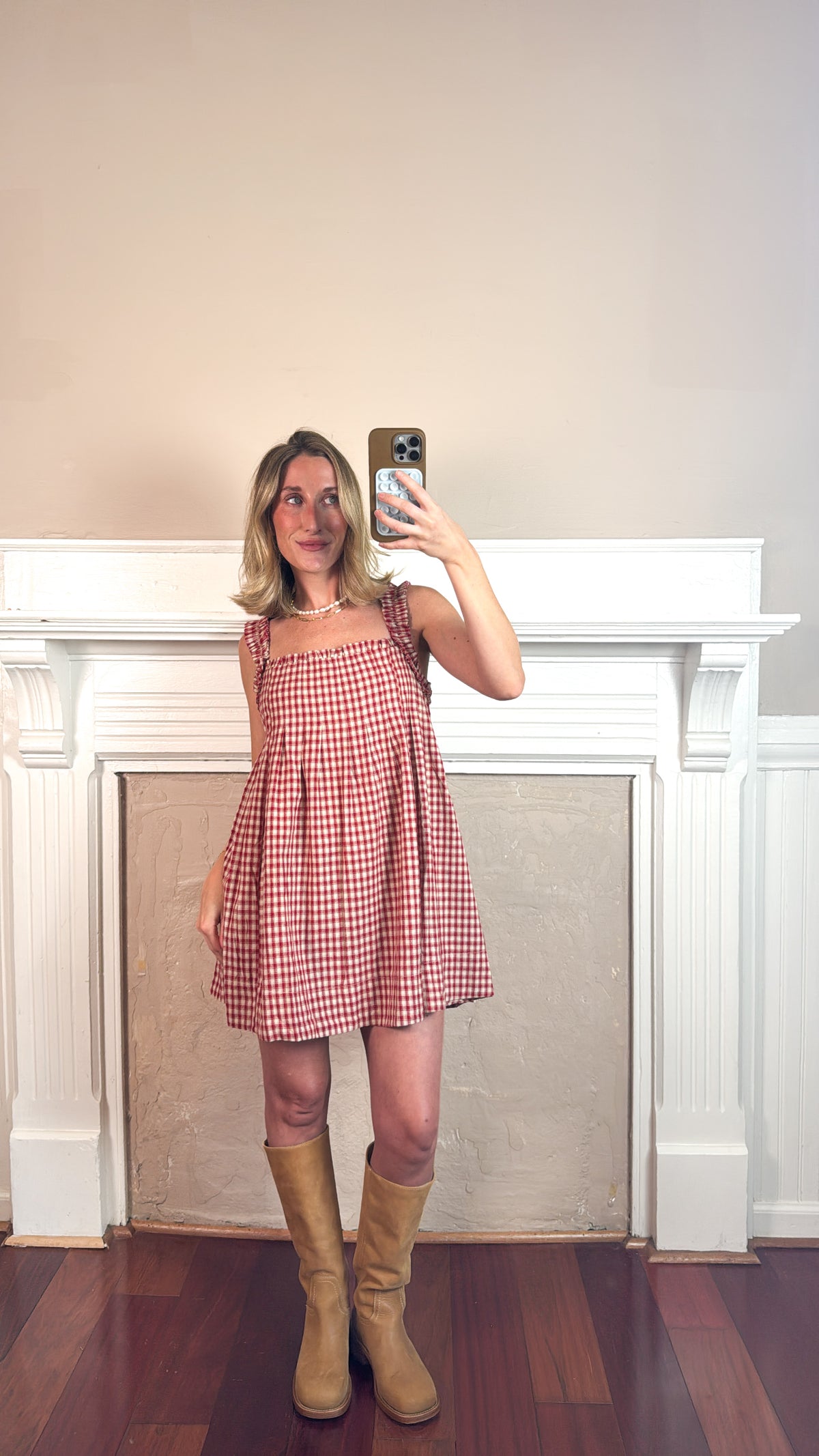 Ruby Gingham Babydoll Mini Dress