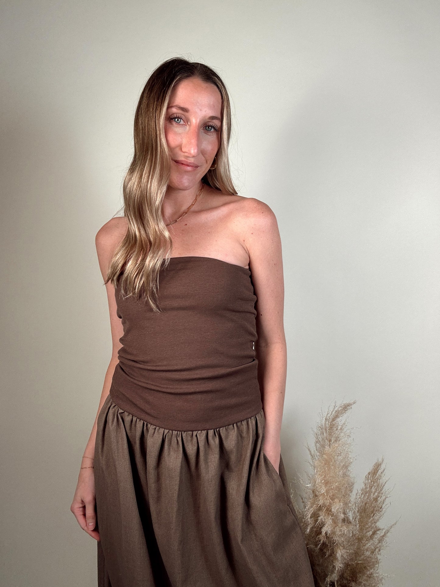 Remi Ribbed Linen Dress - Brown