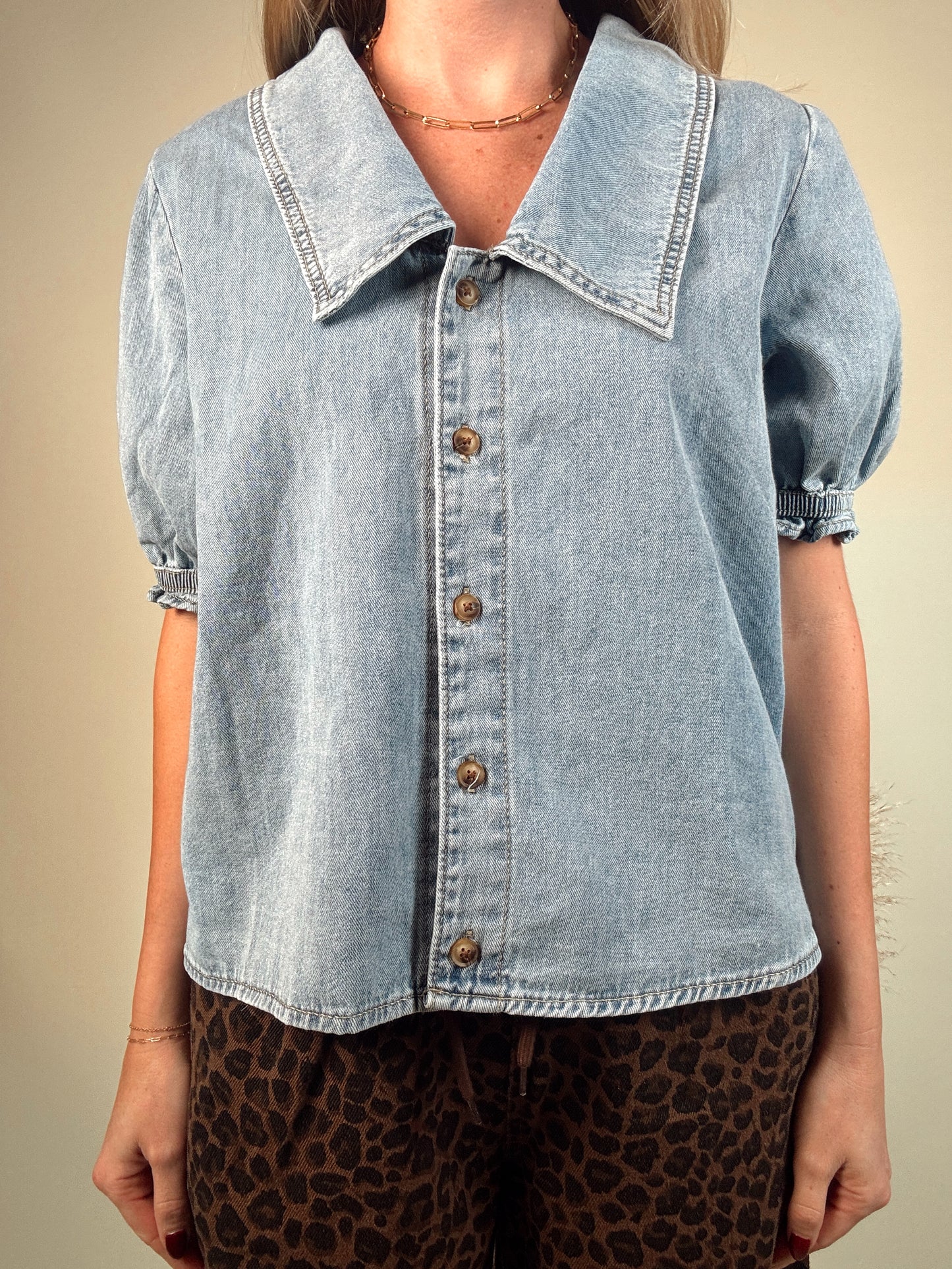 Destiny Denim Button-Up Blouse