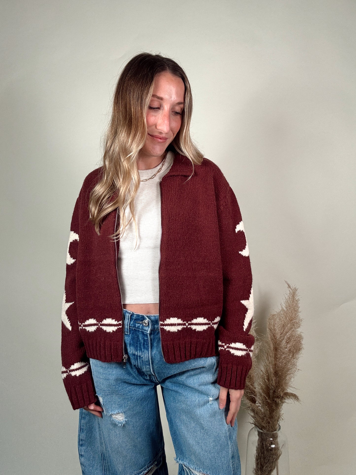 Moab Zip-Up Knit Jacket - Maroon