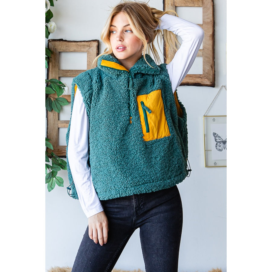 Sherpa Half Zip Vest - Green