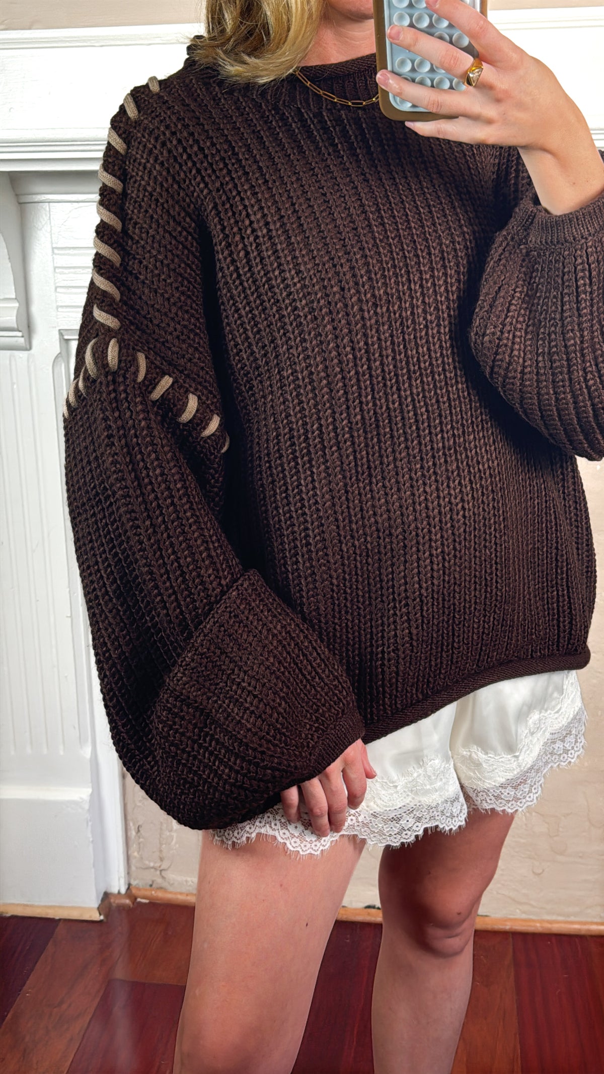 Contrast Stitch Mock Neck Sweater